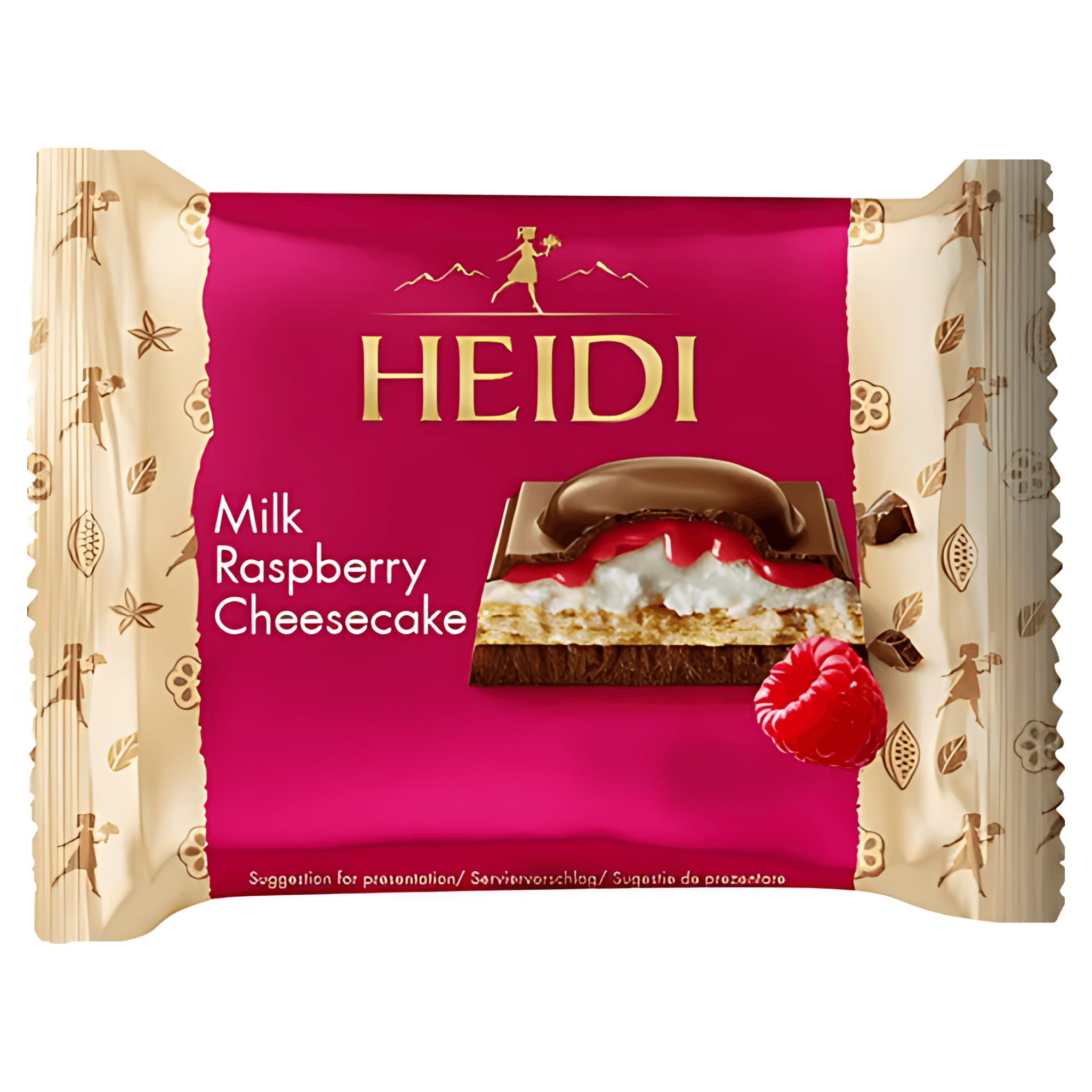 Ciocolata cu lapte si umplutura cu branza, biscuiti si zmeura Heidi, 55 g