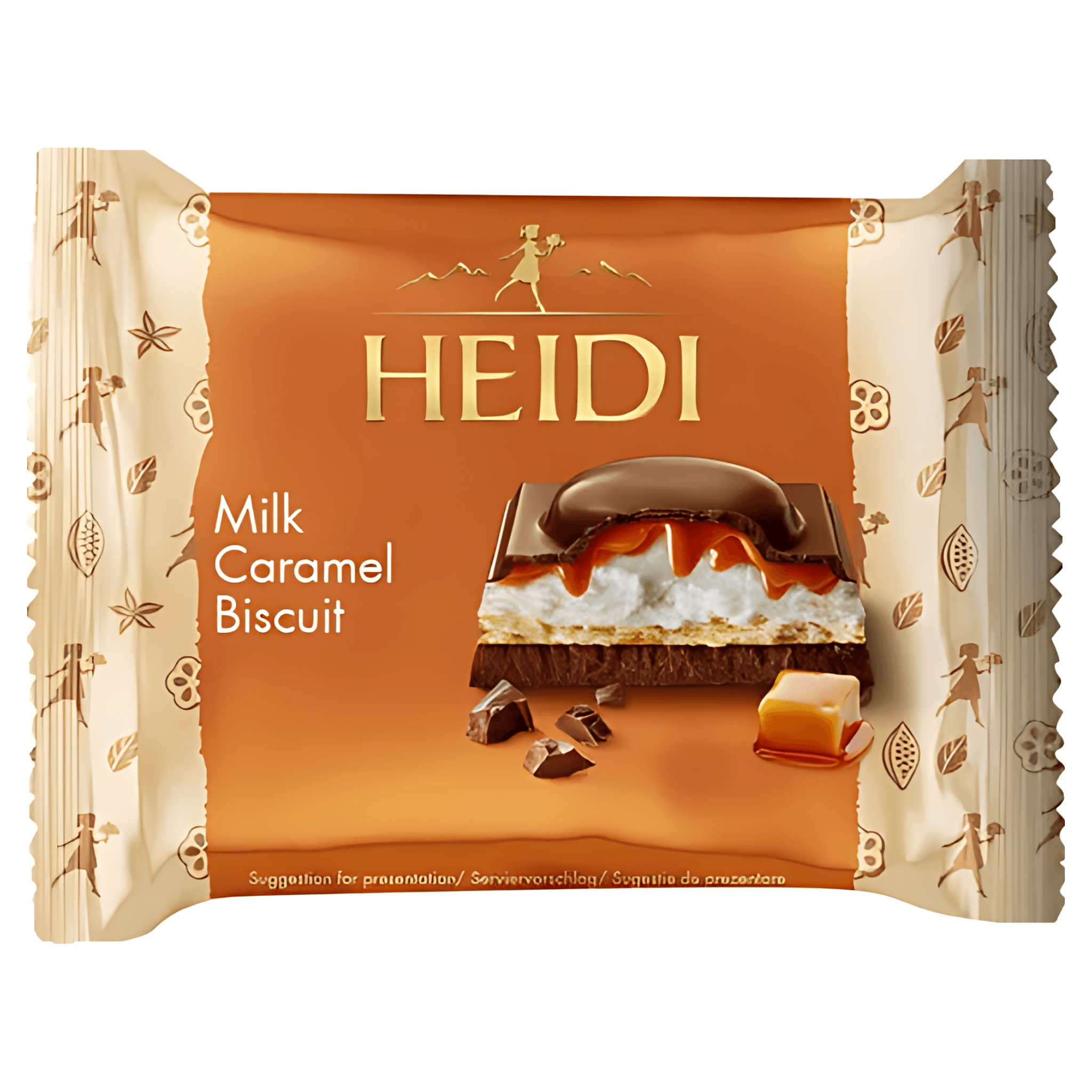 Ciocolata cu lapte si umplutura de alune de padure, caramel si biscuiti Heidi, 55 g