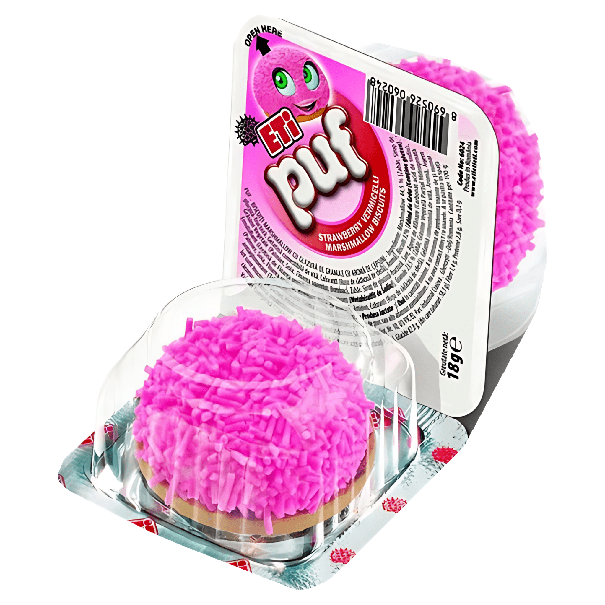 Biscuite cu spuma de lapte si aroma de capsuni Eti Puf, 18 g