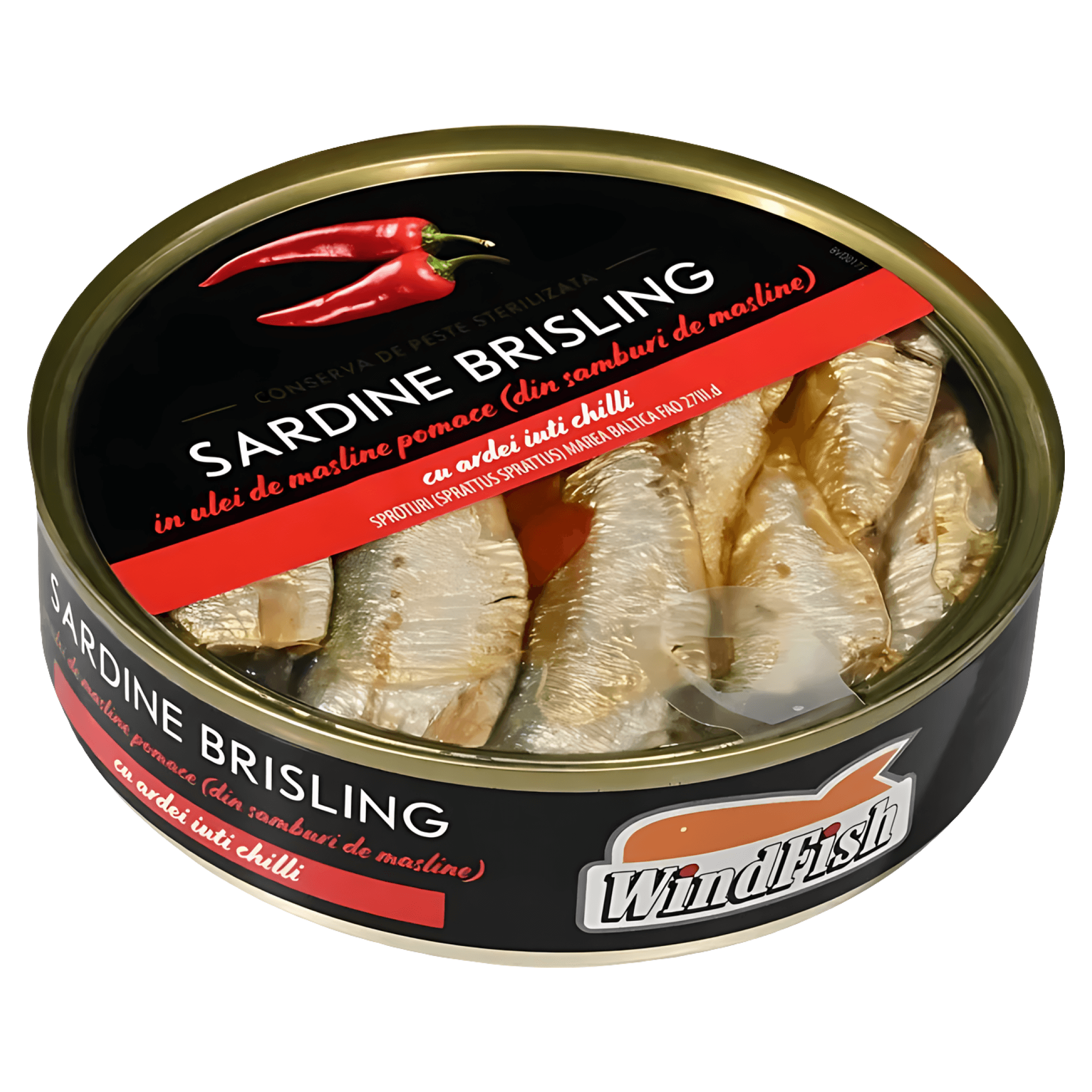 Sardine cu chilli in ulei din samburi de masline Brisling, 160 g