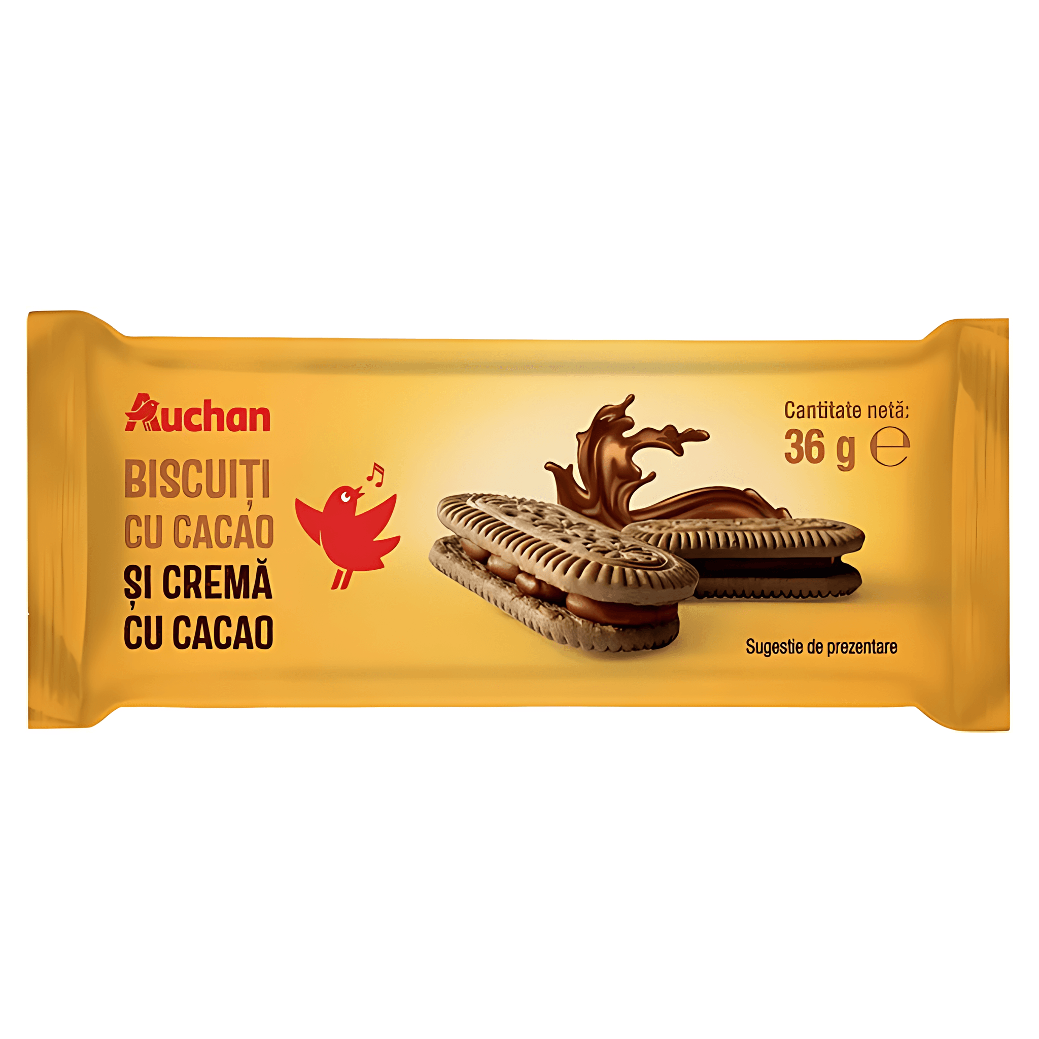 Biscuiti cu cacao si crema de cacao Auchan, 36 g