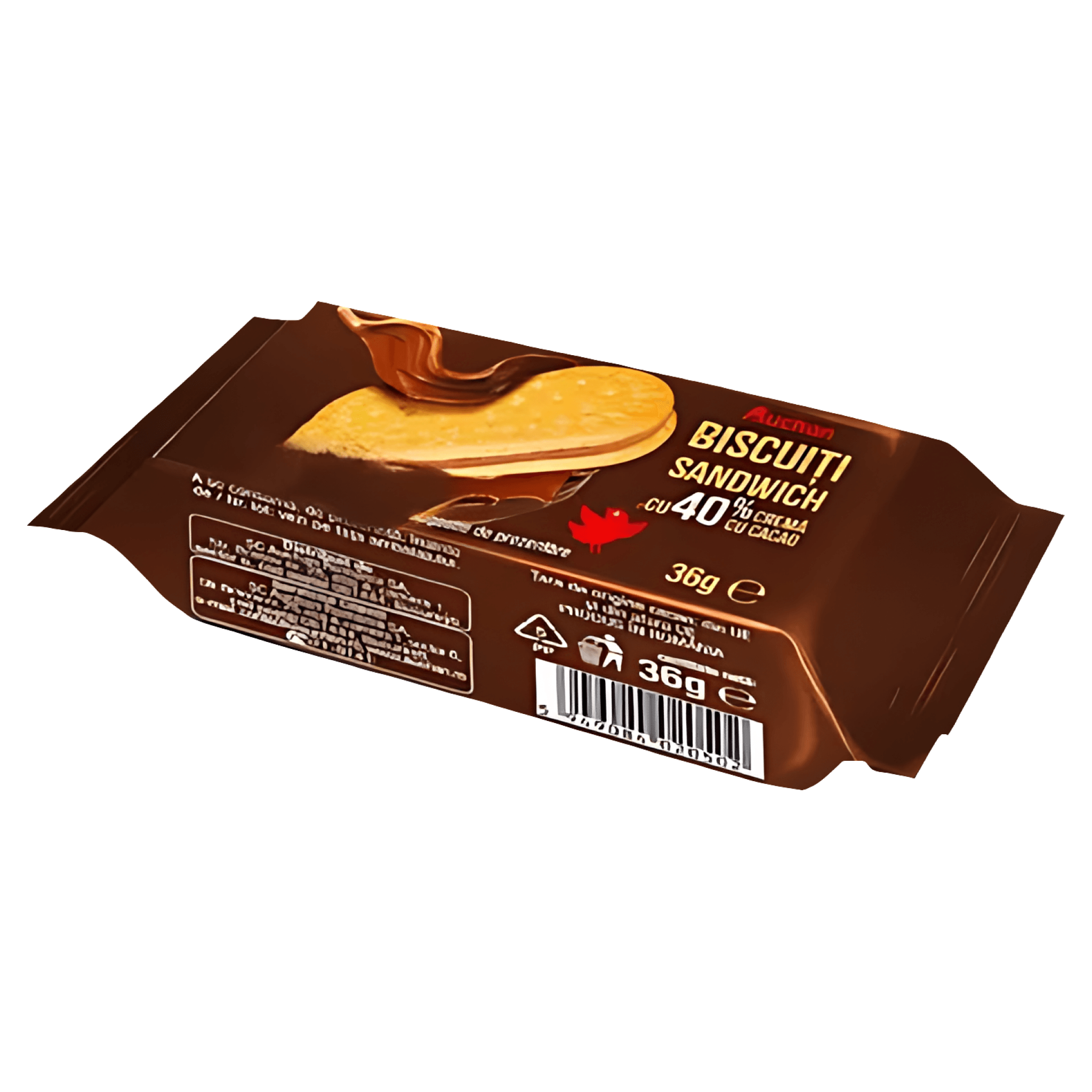 Biscuiti cu crema cu cacao Auchan, 36 g