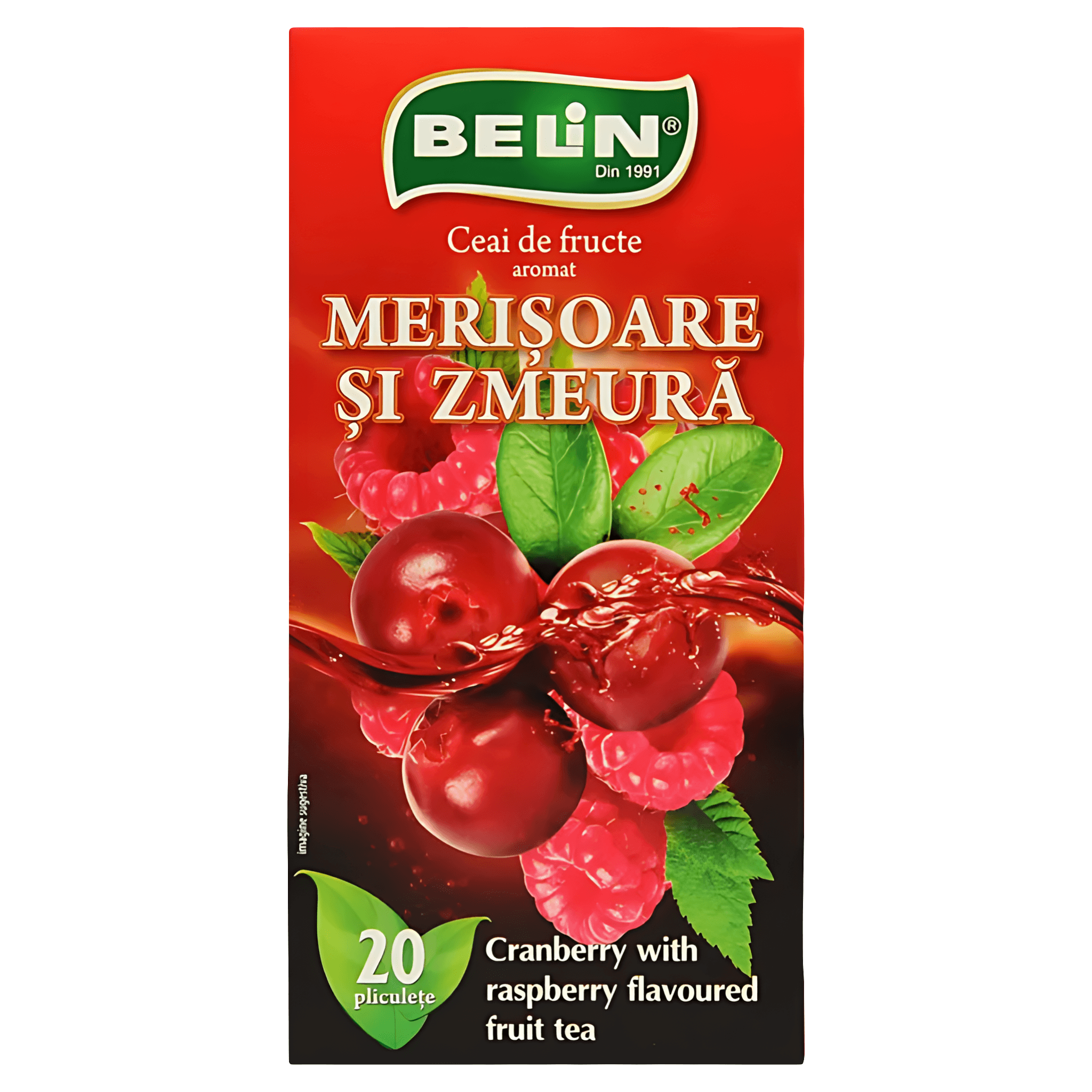 Ceai de fructe cu aroma de merisoare si zmeura Belin, 20 plicuri, 40 g