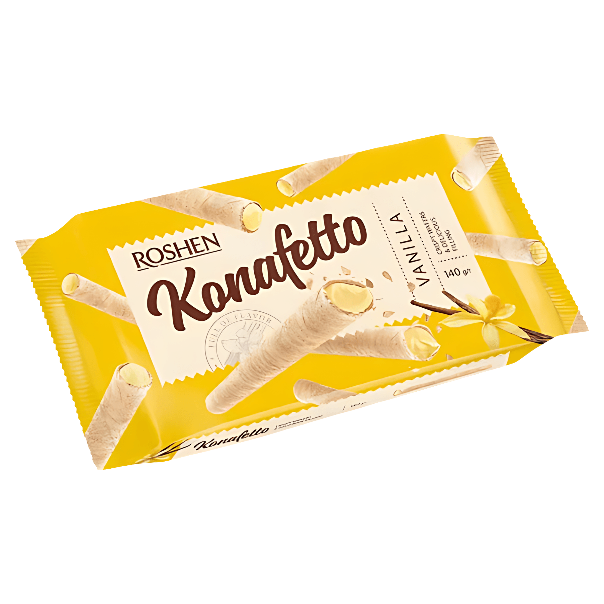 Rulouri din napolitana cu umplutura cu aroma de vanilie Roshen Konafetto, 140 g
