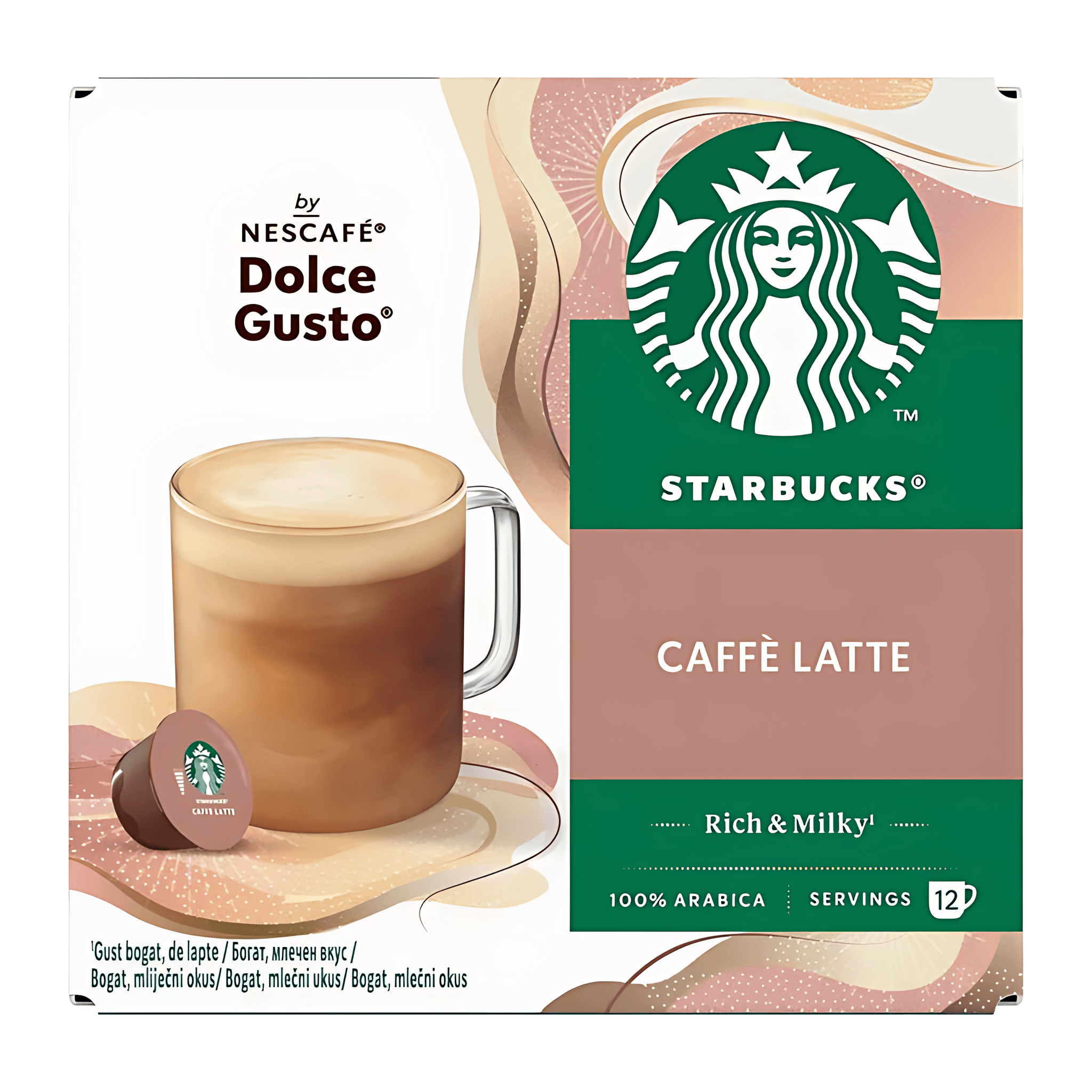 Capsule cafea Starbucks Caffe Latte, compatibile Dolce Gusto, 12 capsule