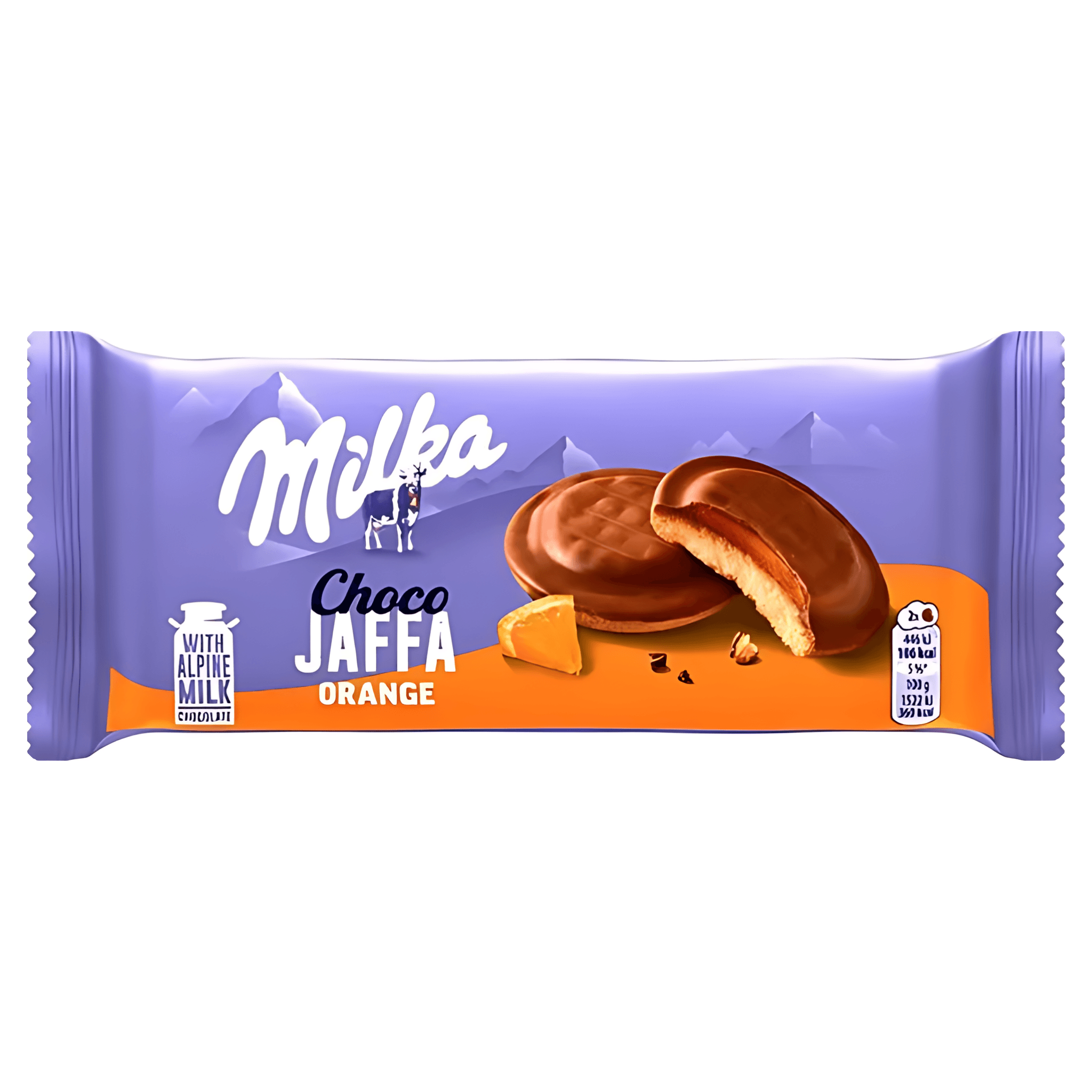 Biscuiti cu jeleu cu aroma de portocale si glazura de ciocolata cu lapte Milka, 147 g