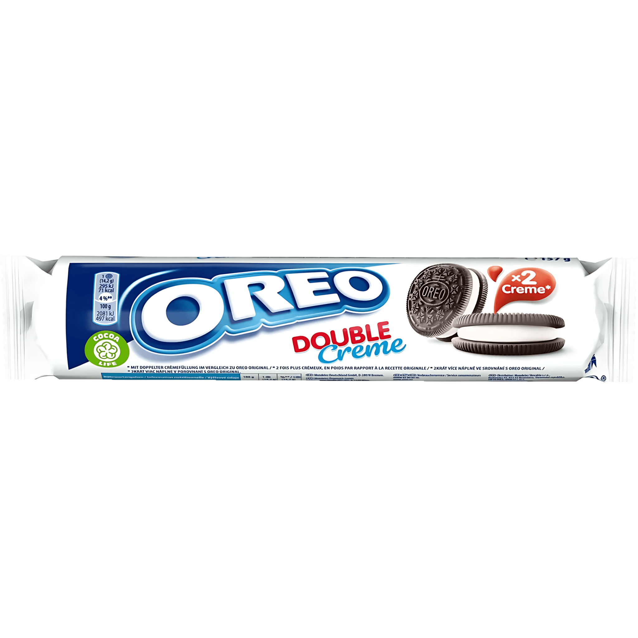 Biscuiti cu cacao si crema cu aroma de vanilie Oreo Double Cream, 157 g