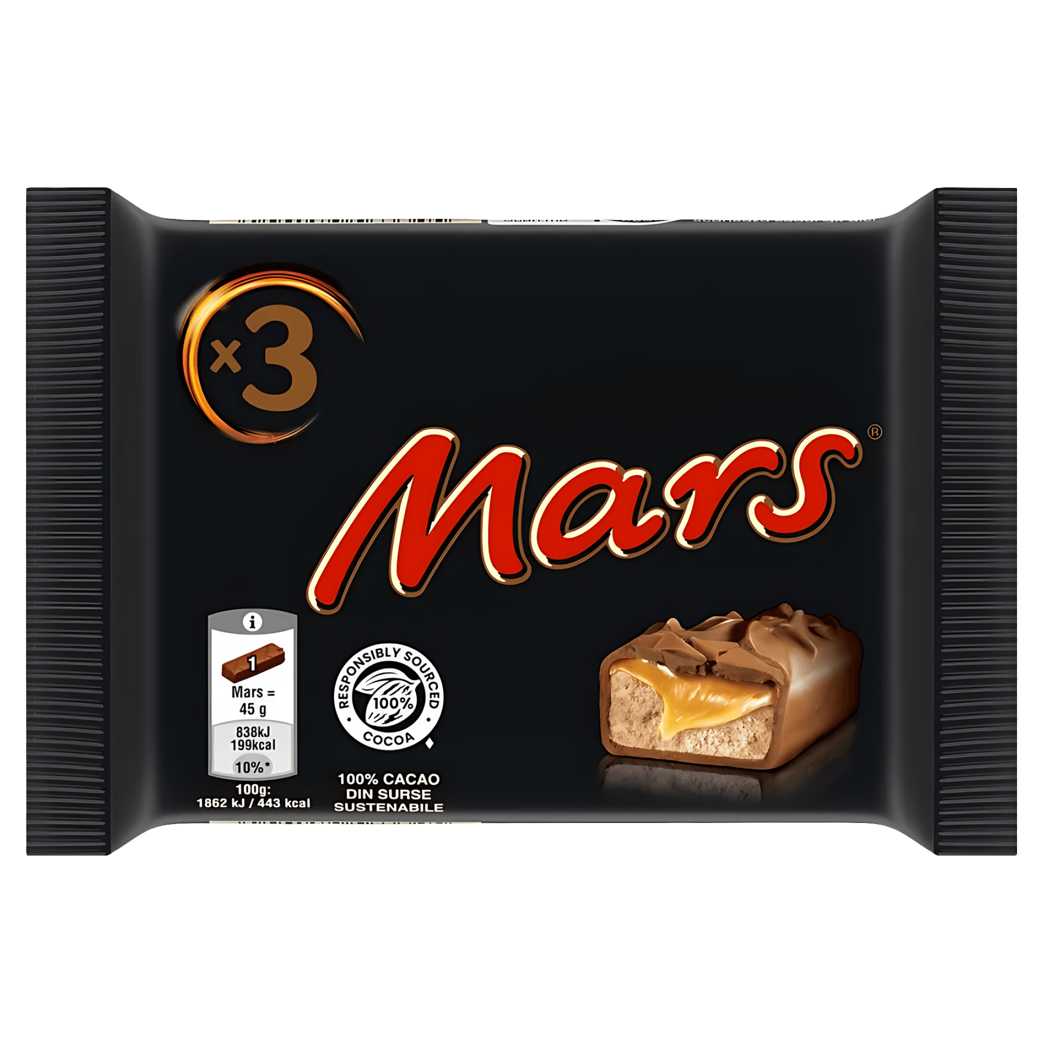 Baton ciocolata cu lapte cu miez de caramel si nuga Mars, 3 x 45 g