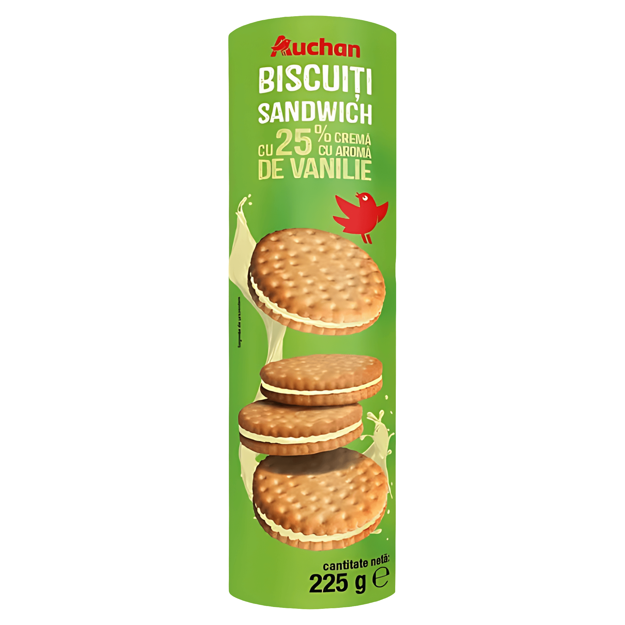 Biscuiti sandwich cu crema de vanilie Auchan, 225 g