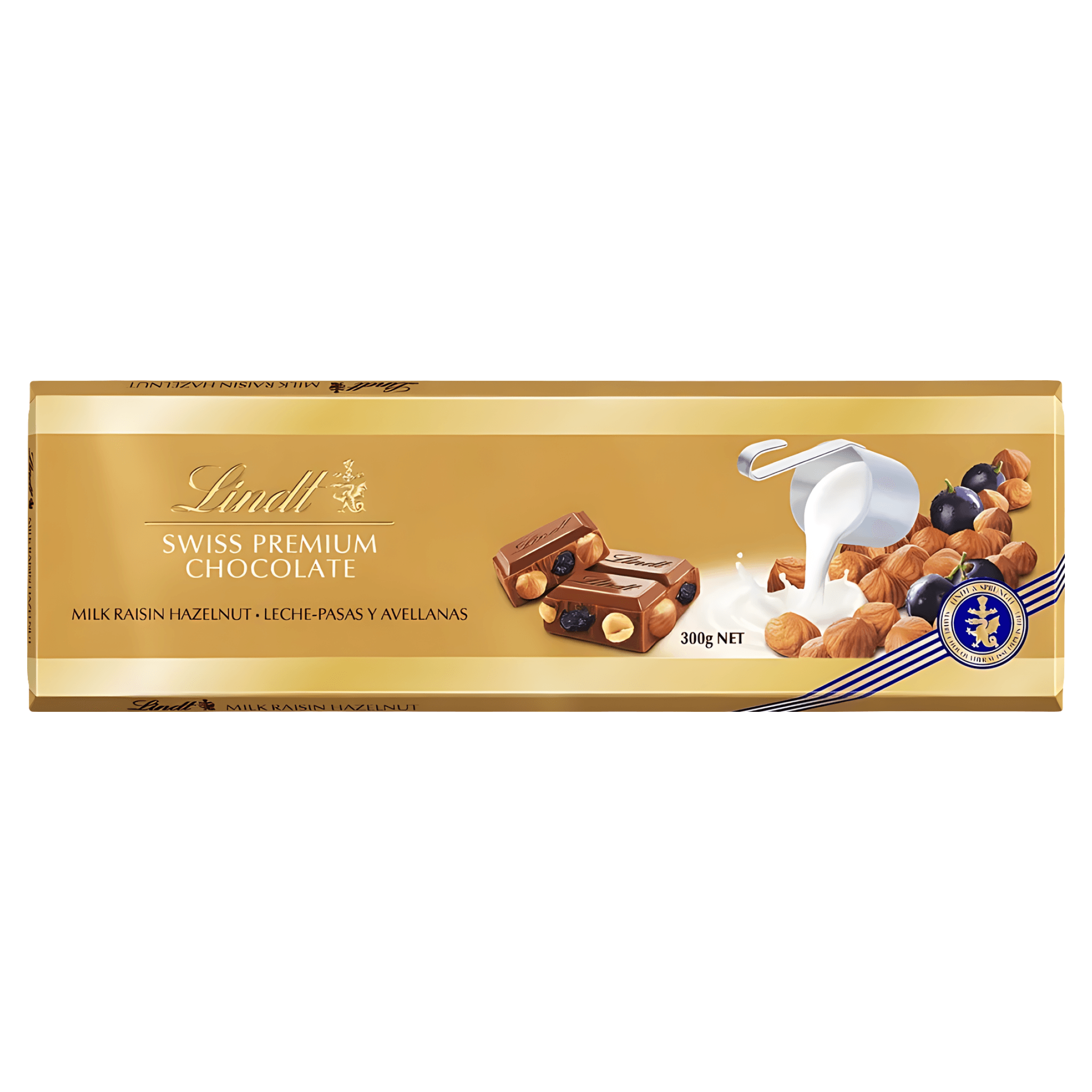 Ciocolata cu lapte, stafide si alune Lindt Gold, 300 g