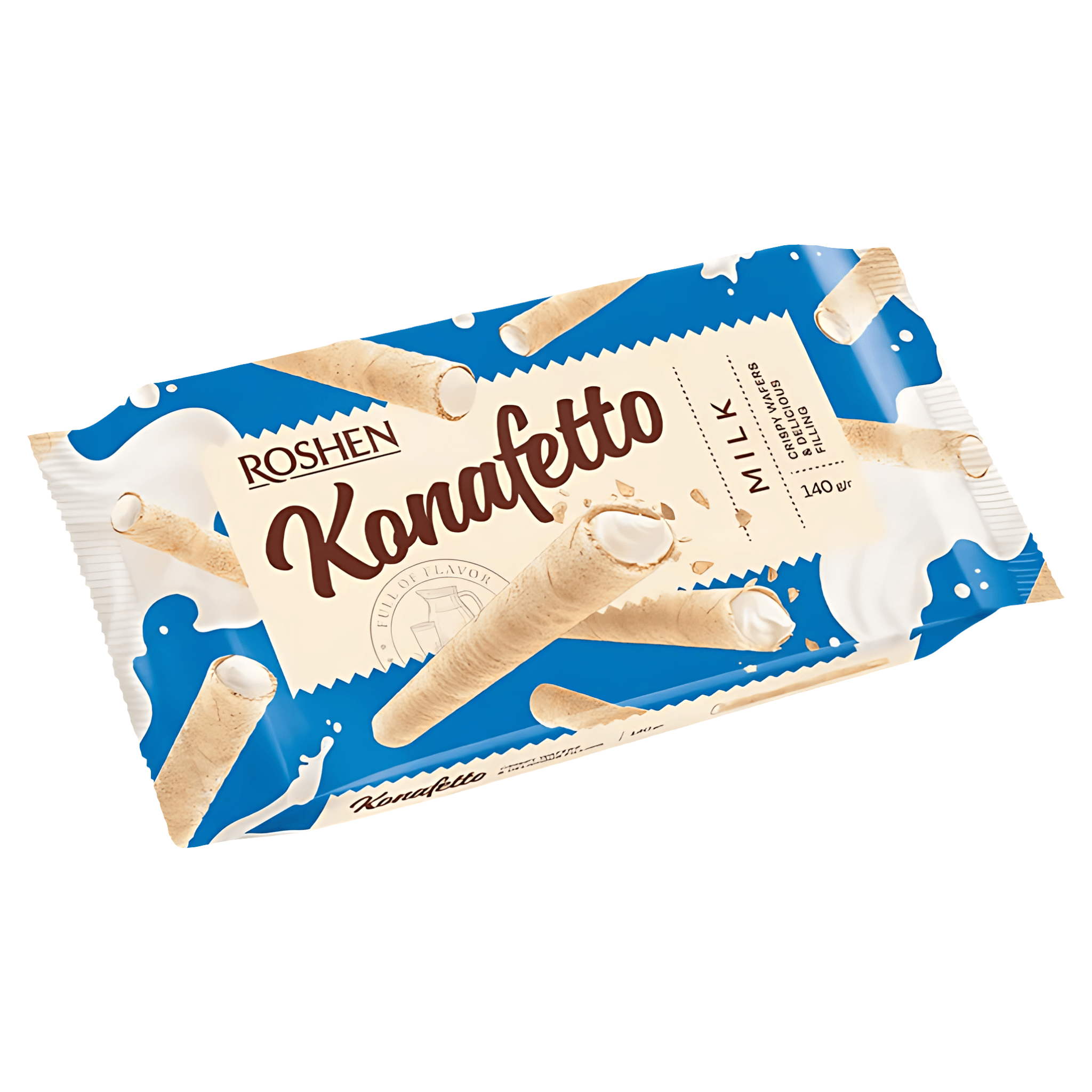 Rulouri din napolitana cu umplutura cu aroma de lapte Roshen Konafetto, 140 g