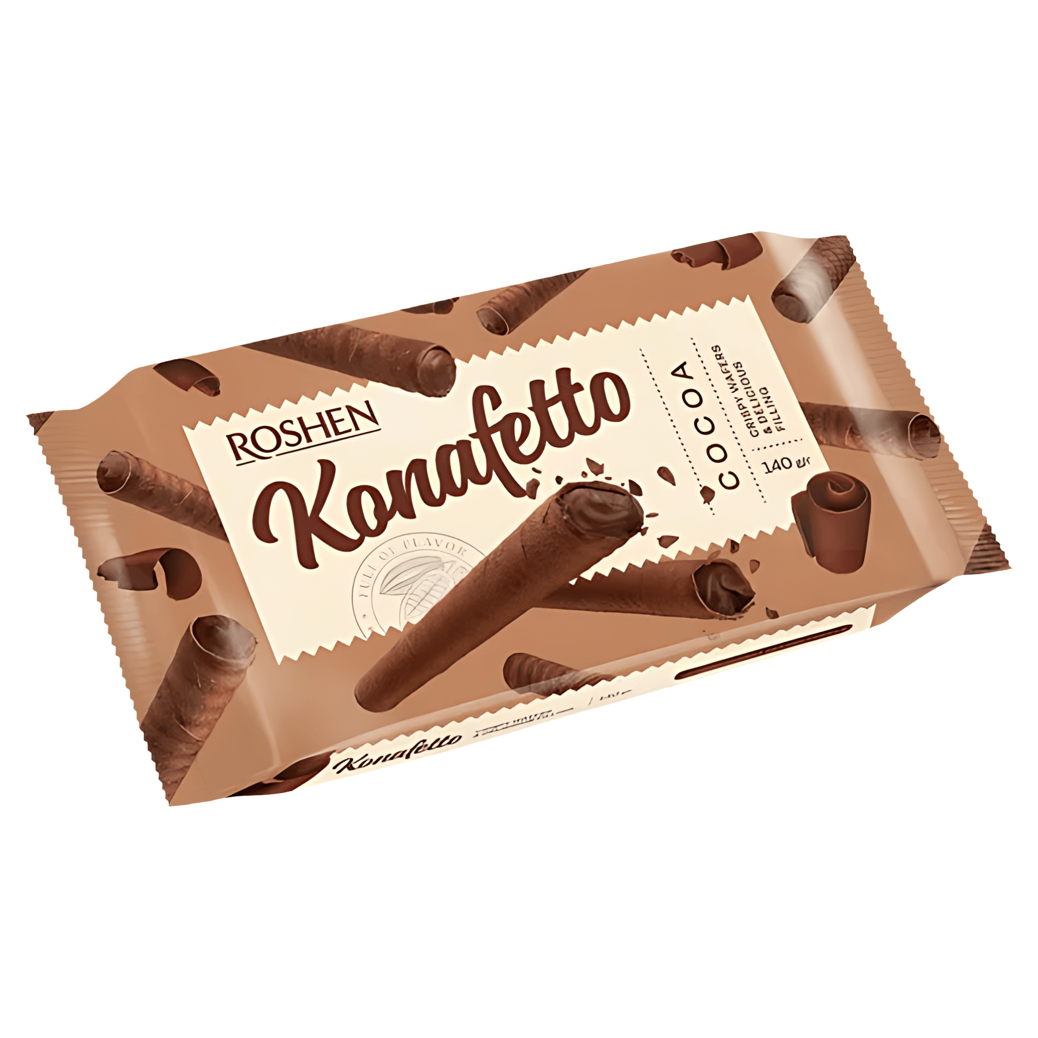 Rulouri din napolitana cu umplutura cu aroma de cacao Roshen Konafetto, 140 g