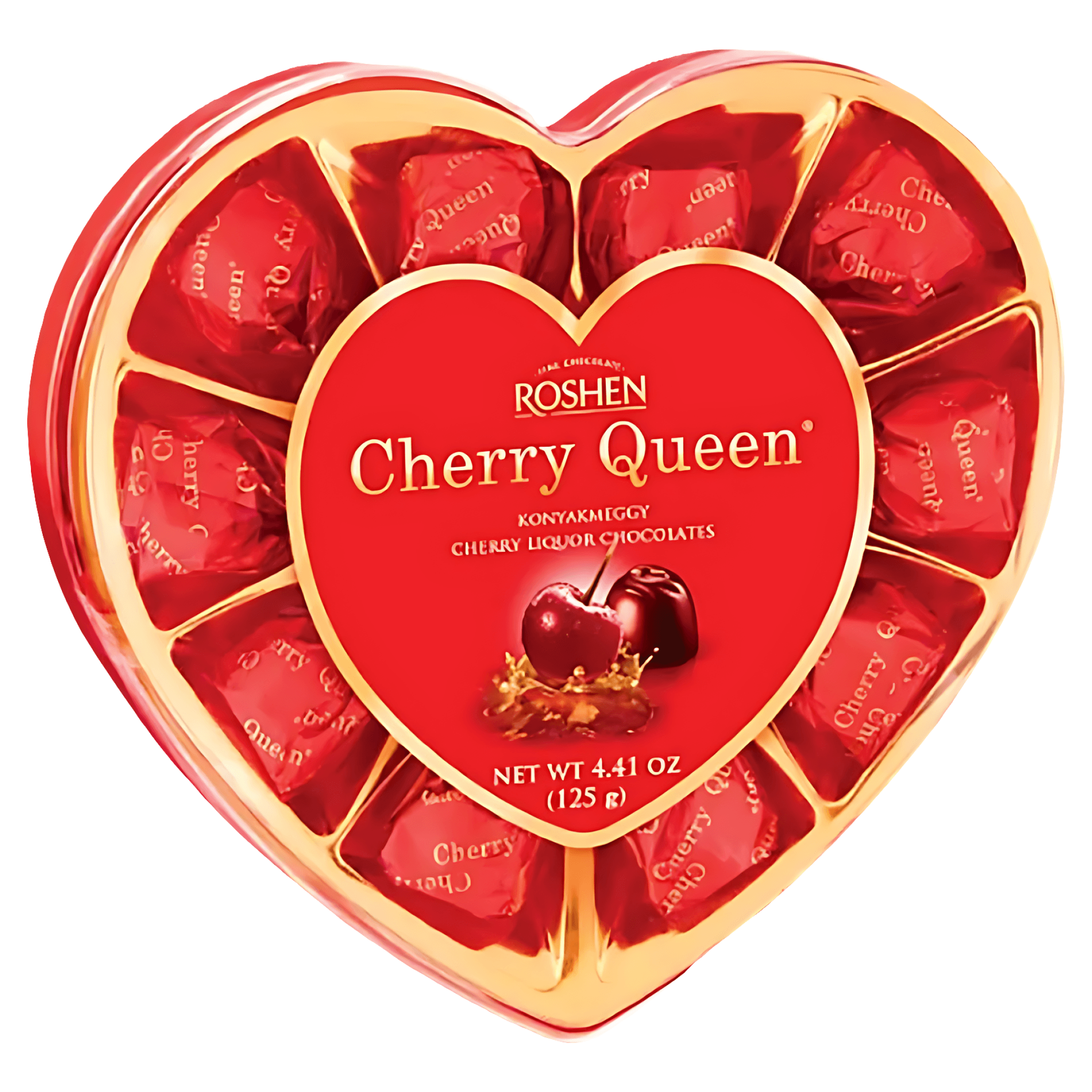 Bomboane de ciocolata Roshen Cherry Queen cu visine intregi si lichior de visine, 122 g
