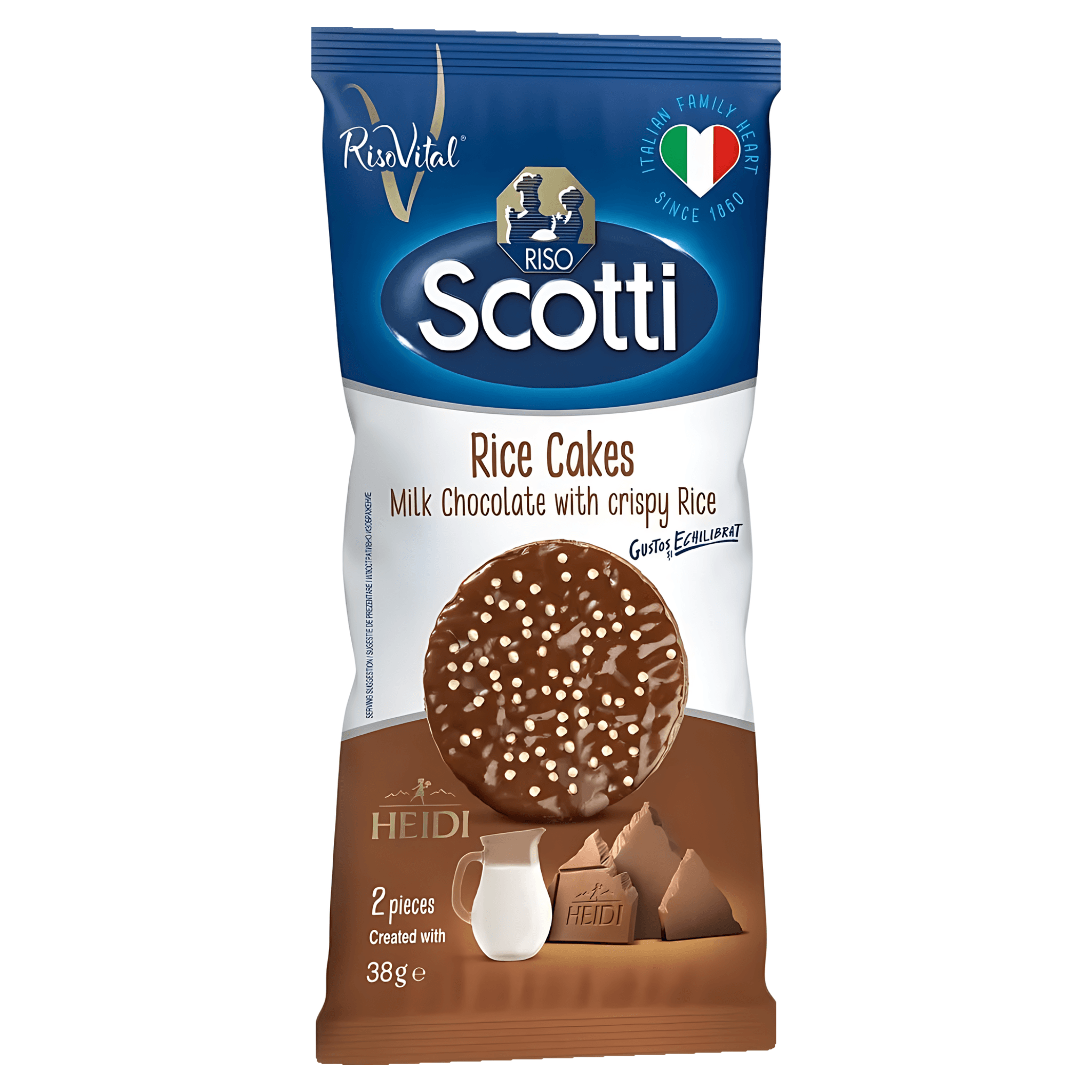 Rondele din orez cu ciocolata cu lapte Riso Scotti, 38 g