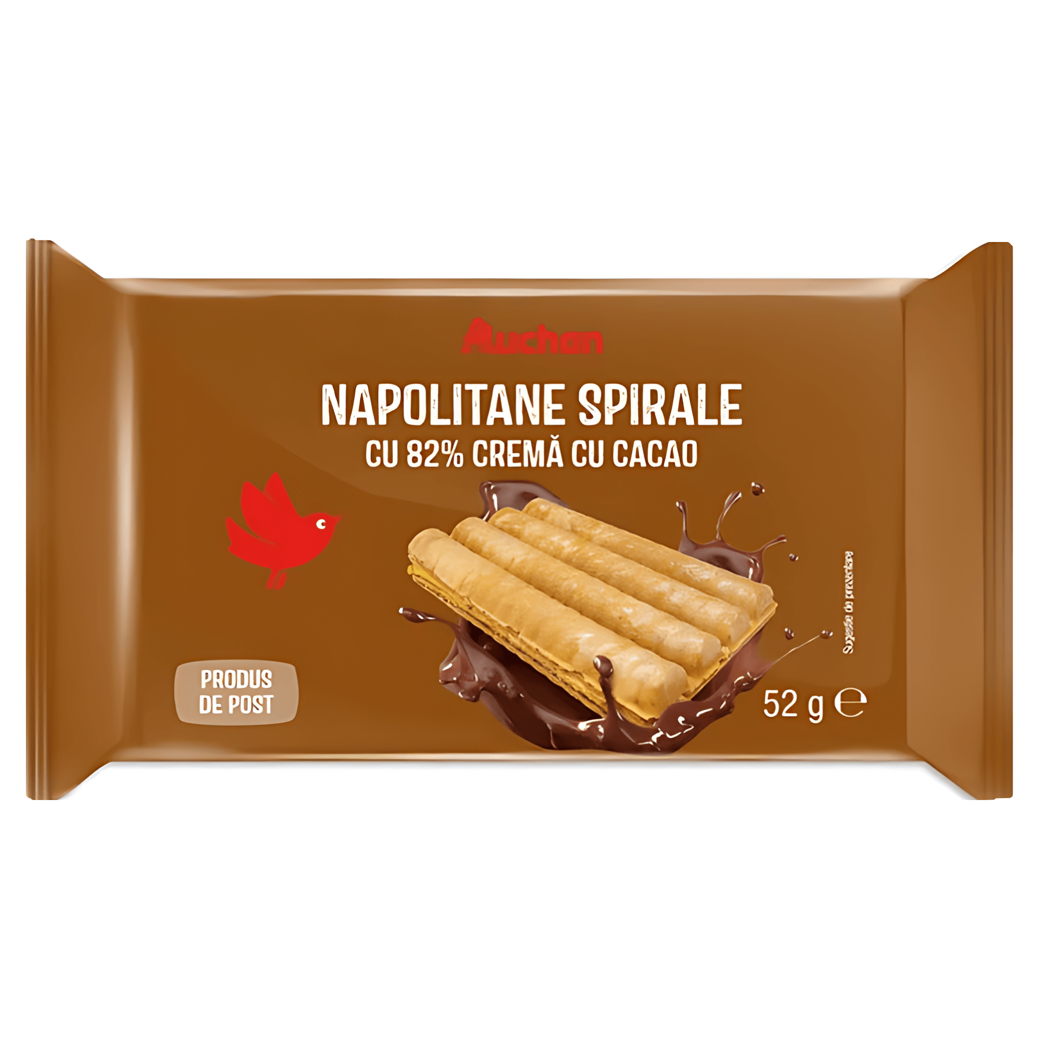 Napolitane spirale cu crema de cacao Auchan, 52 g
