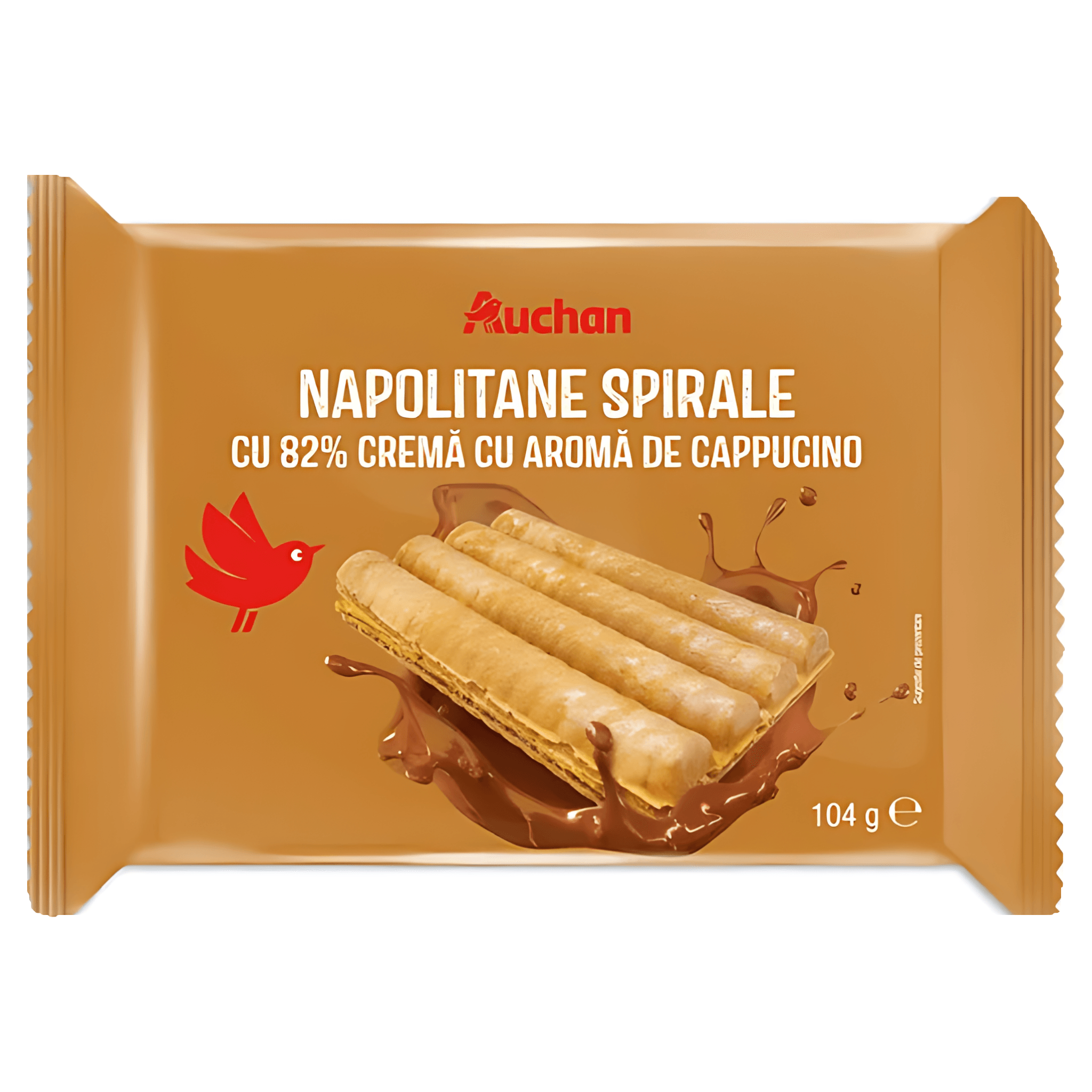 Napolitane spirale cu crema cu aroma de cappucino Auchan, 104 g