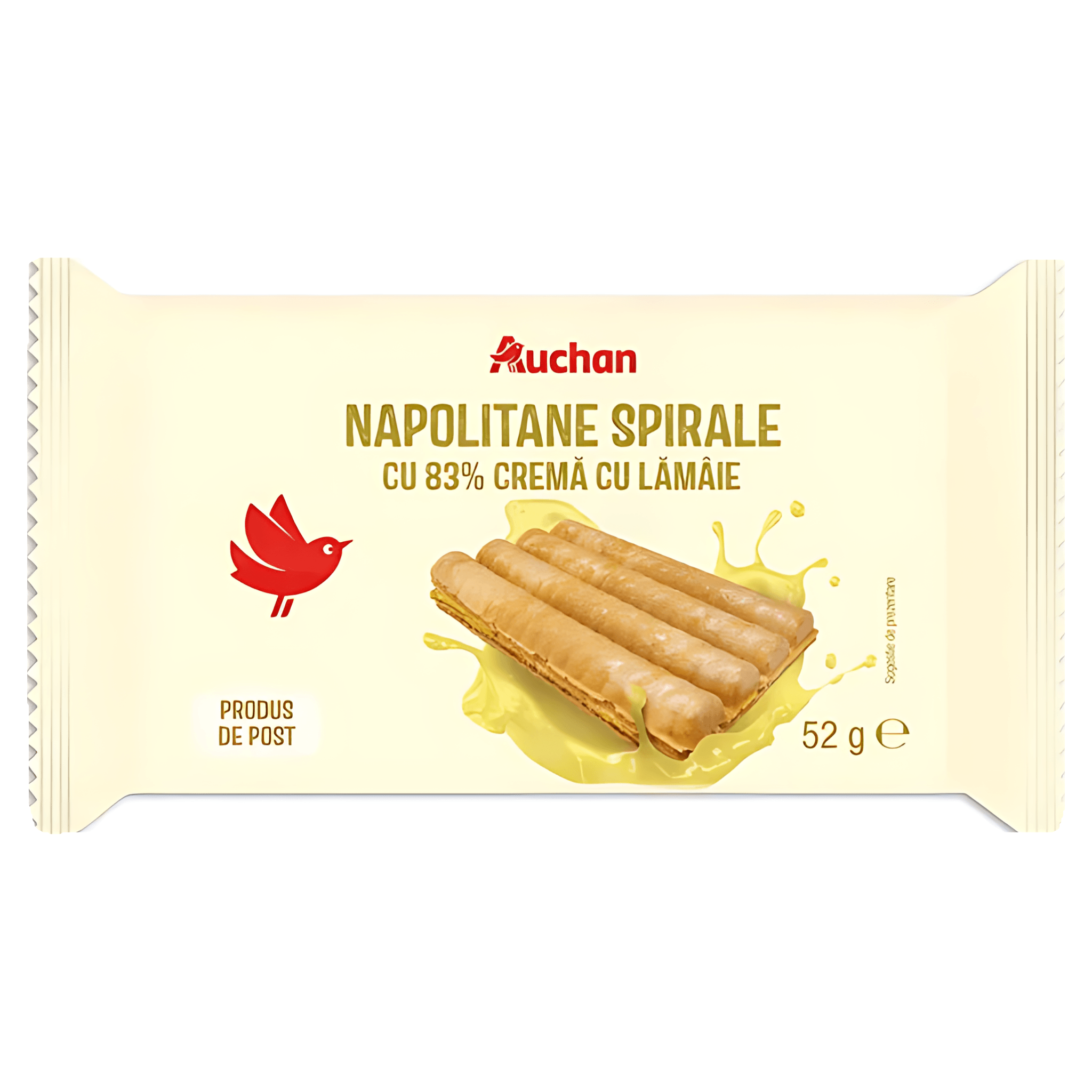 Napolitane spirale cu crema de lamaie Auchan, 52 g