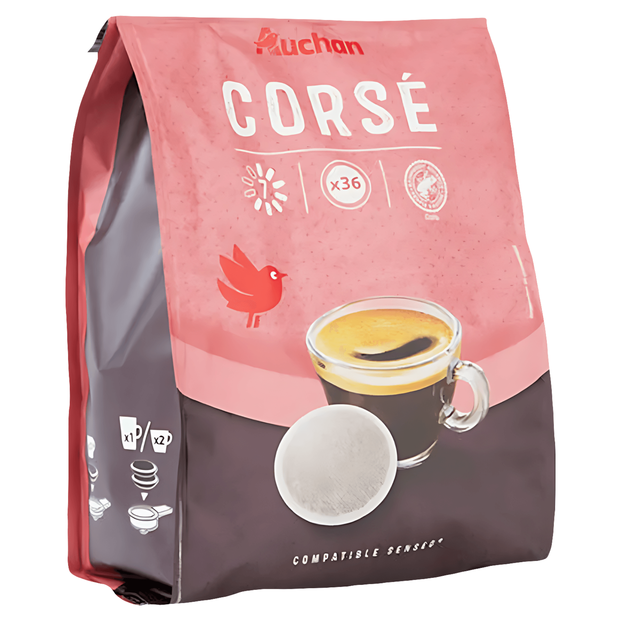 Paduri cafea Auchan Corse, compatibile Senseo, 36 bucati