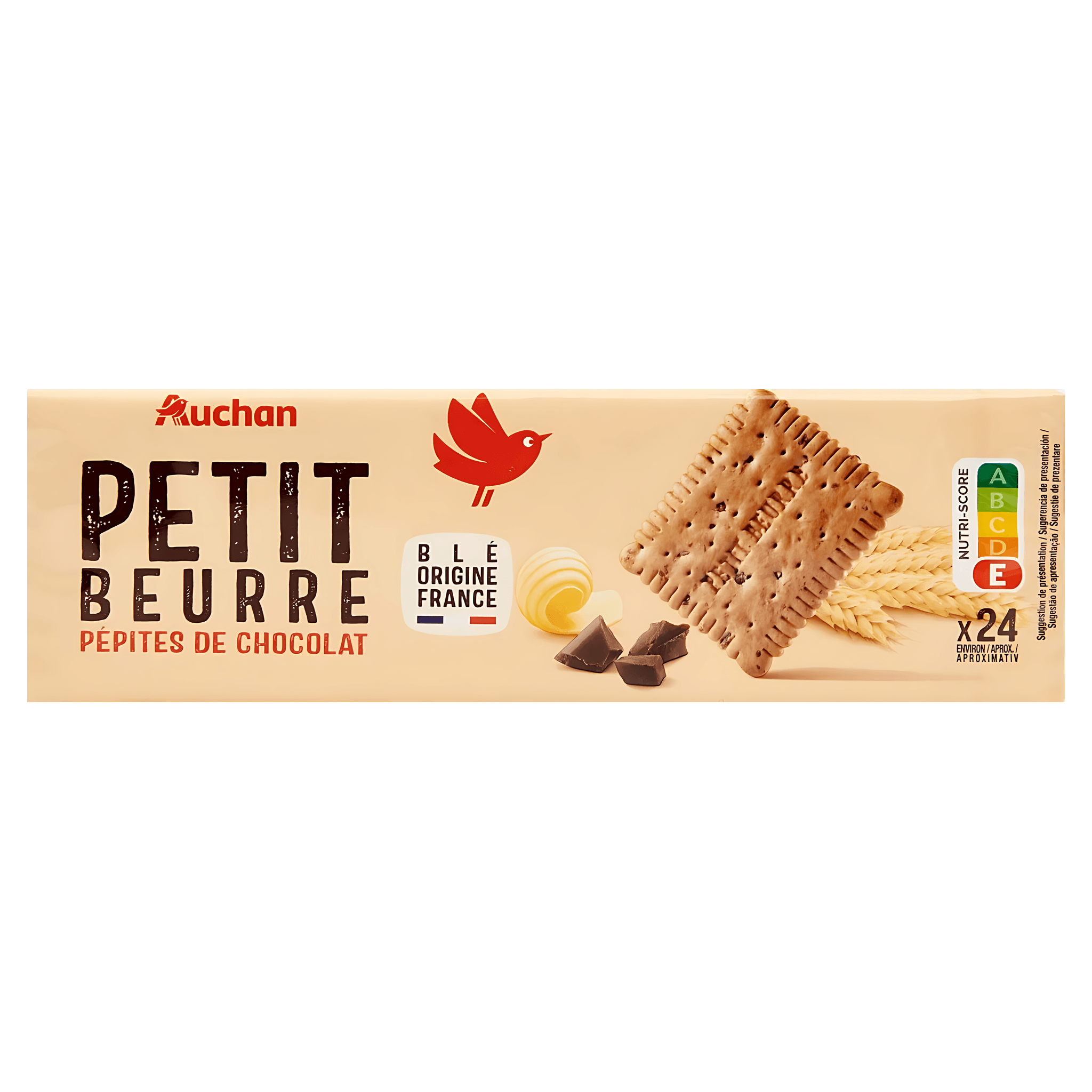 Biscuiti cu unt si bucati de ciocolata Petit Beurre Auchan, 200 g