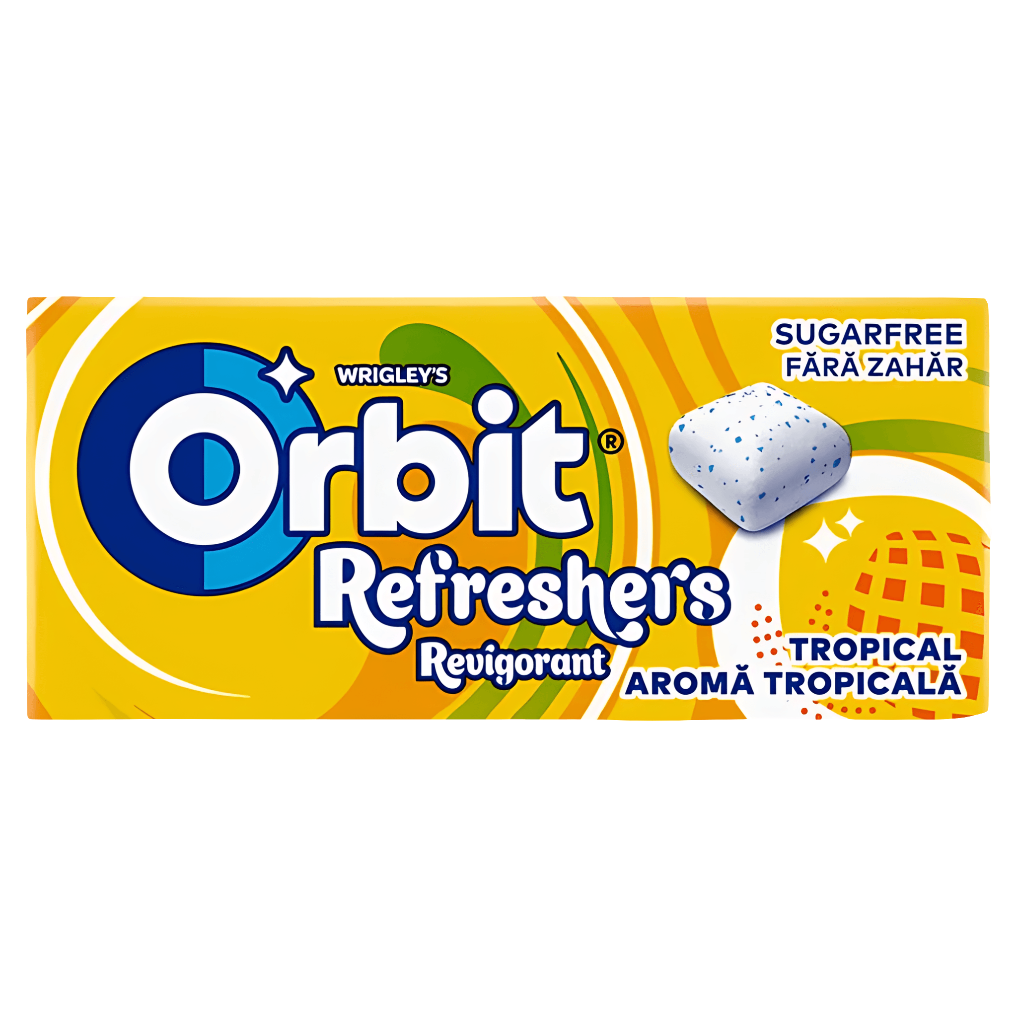 Guma de mestecat fara zahar cu aroma tropicala Orbit, 17.9 g