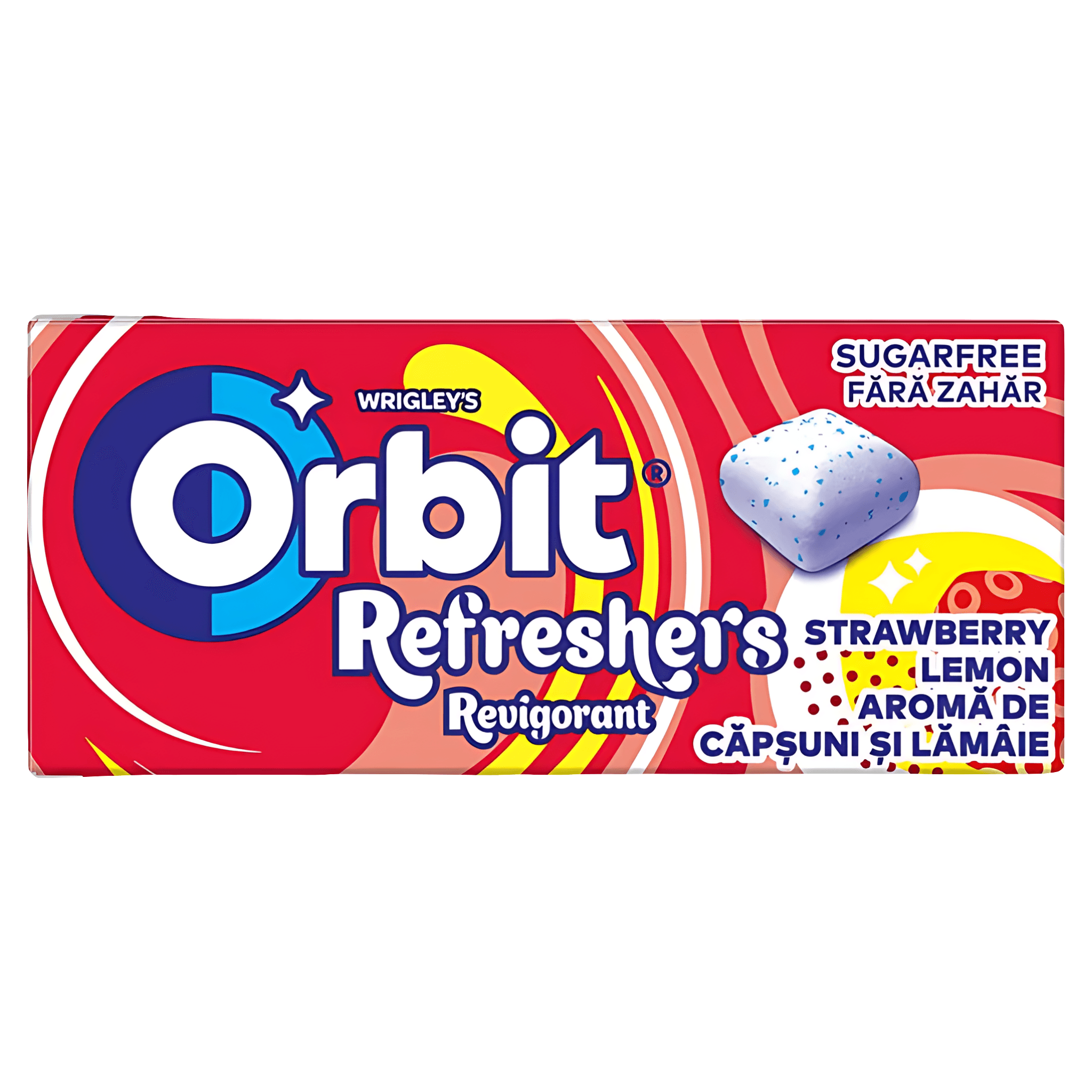 Guma de mestecat fara zahar cu aroma de capsuni si lamaie Orbit, 17.9 g