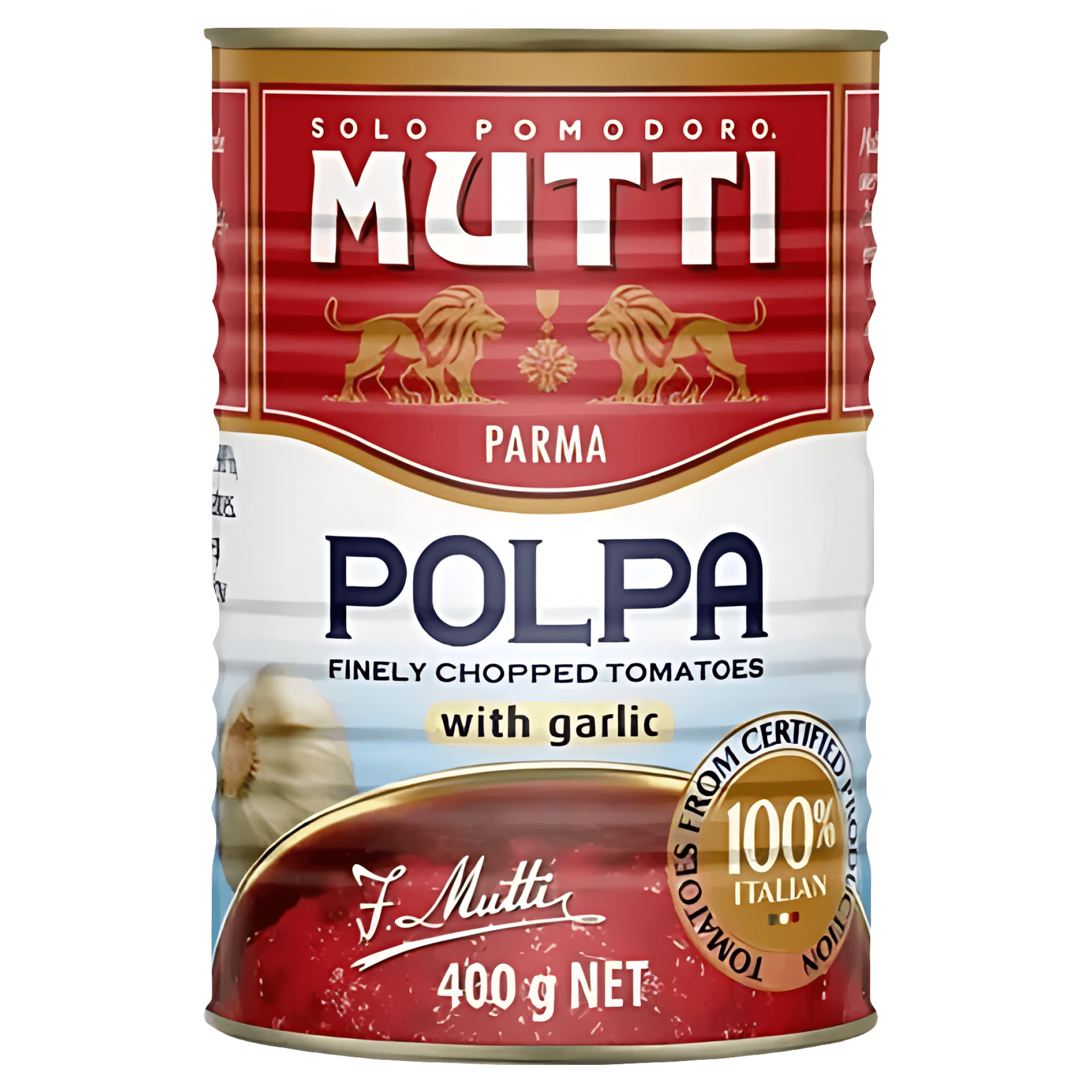 Rosii taiate fin cu usturoi Mutti, 400 g