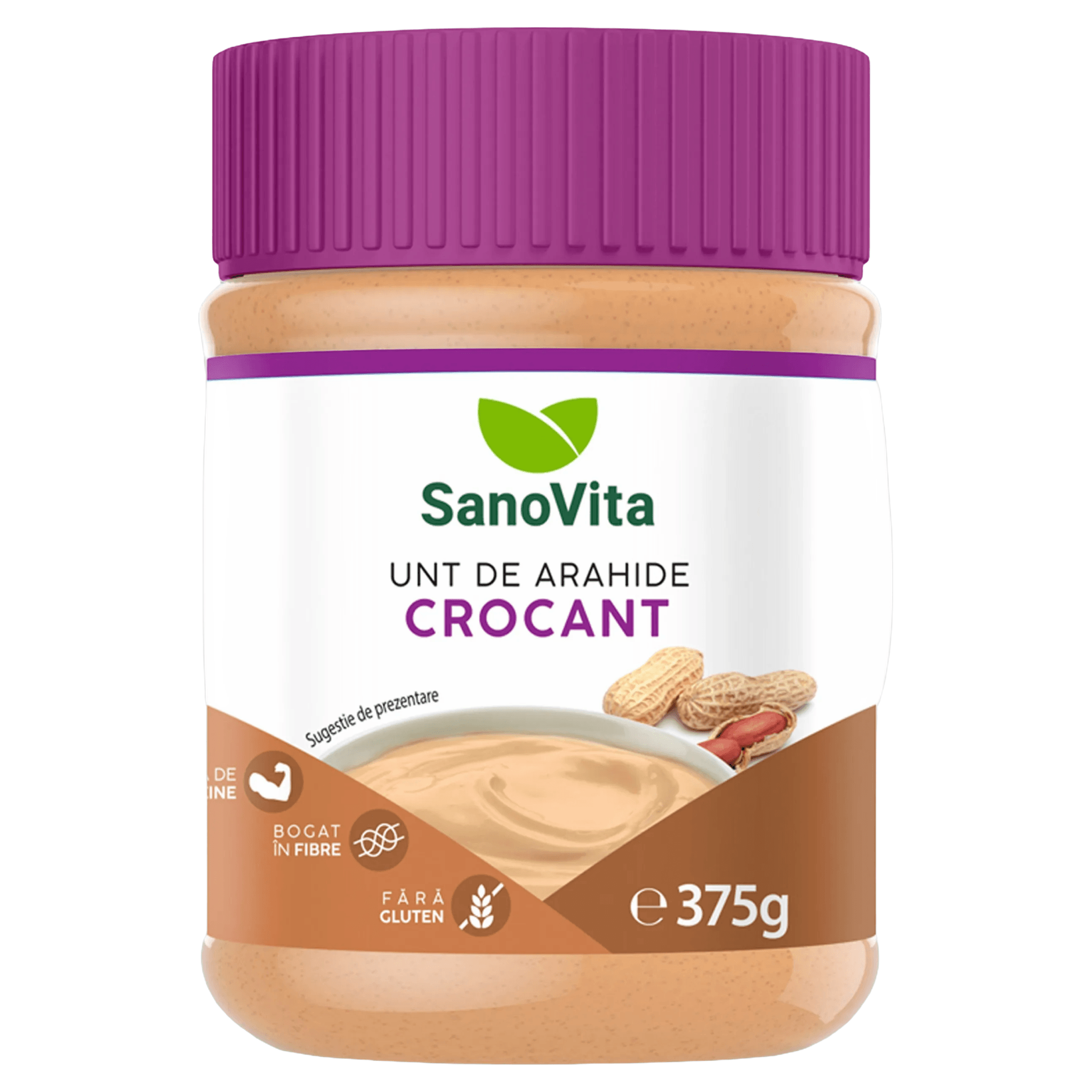 Unt de arahide crocant Sano Vita, 375 g