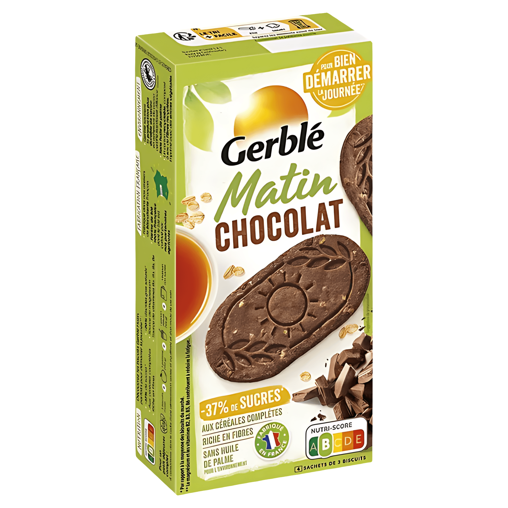 Biscuiti cu cacao si bucati de ciocolata Gerble Mic Dejun, 200 g