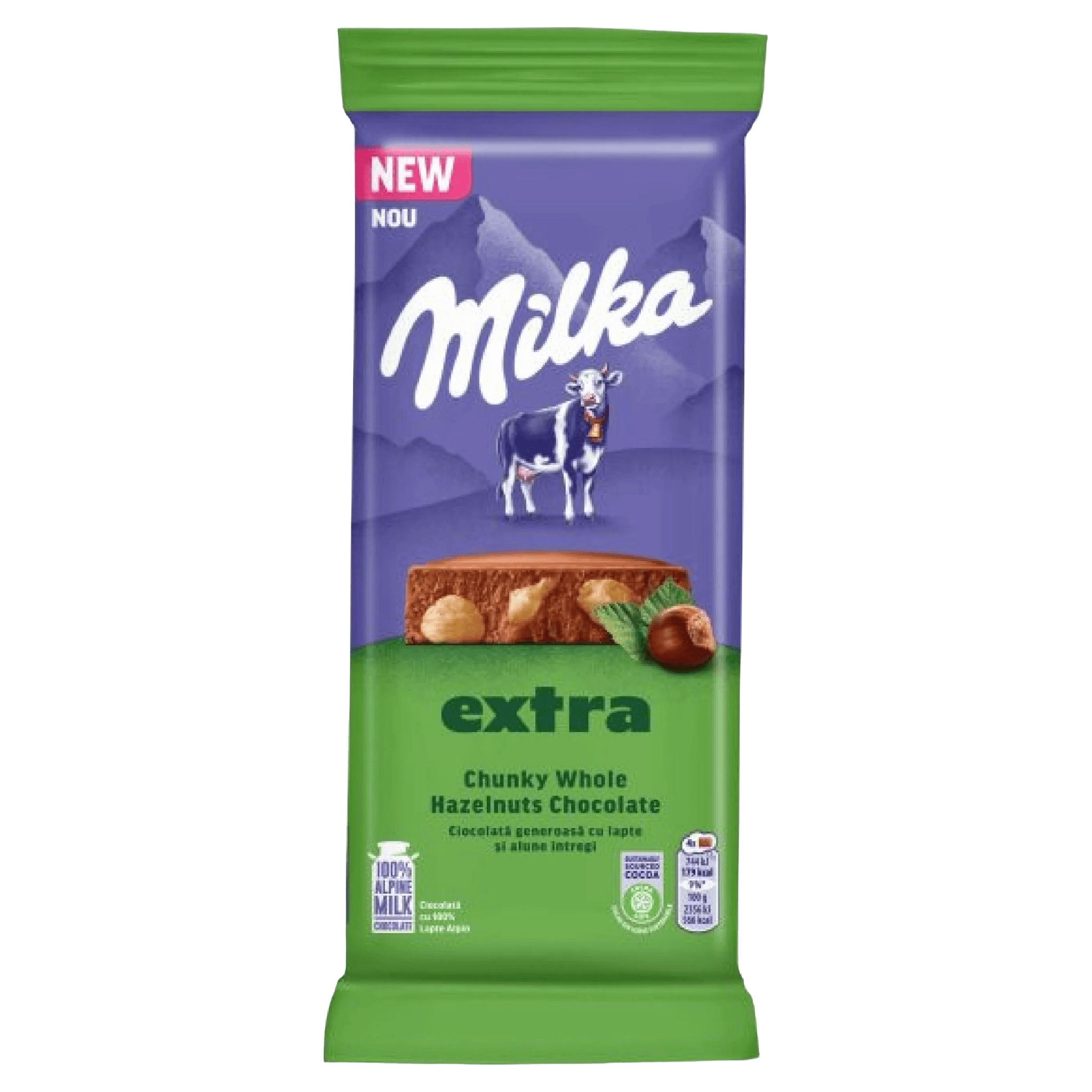Ciocolata cu alune intregi si lapte alpin extra Milka, 190 g