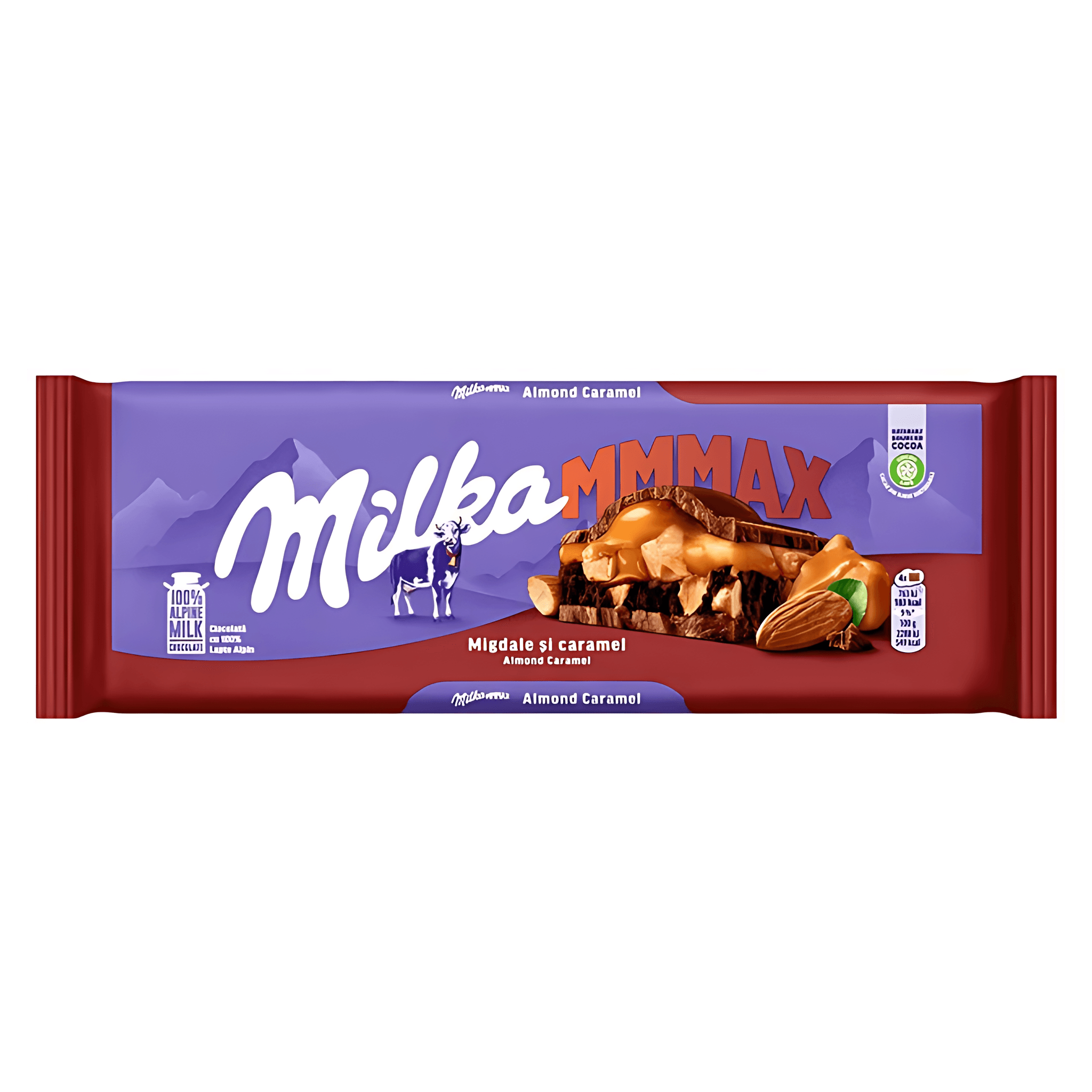 Ciocolata cu lapte, migdale si caramel Milka MMMAX, 300 g