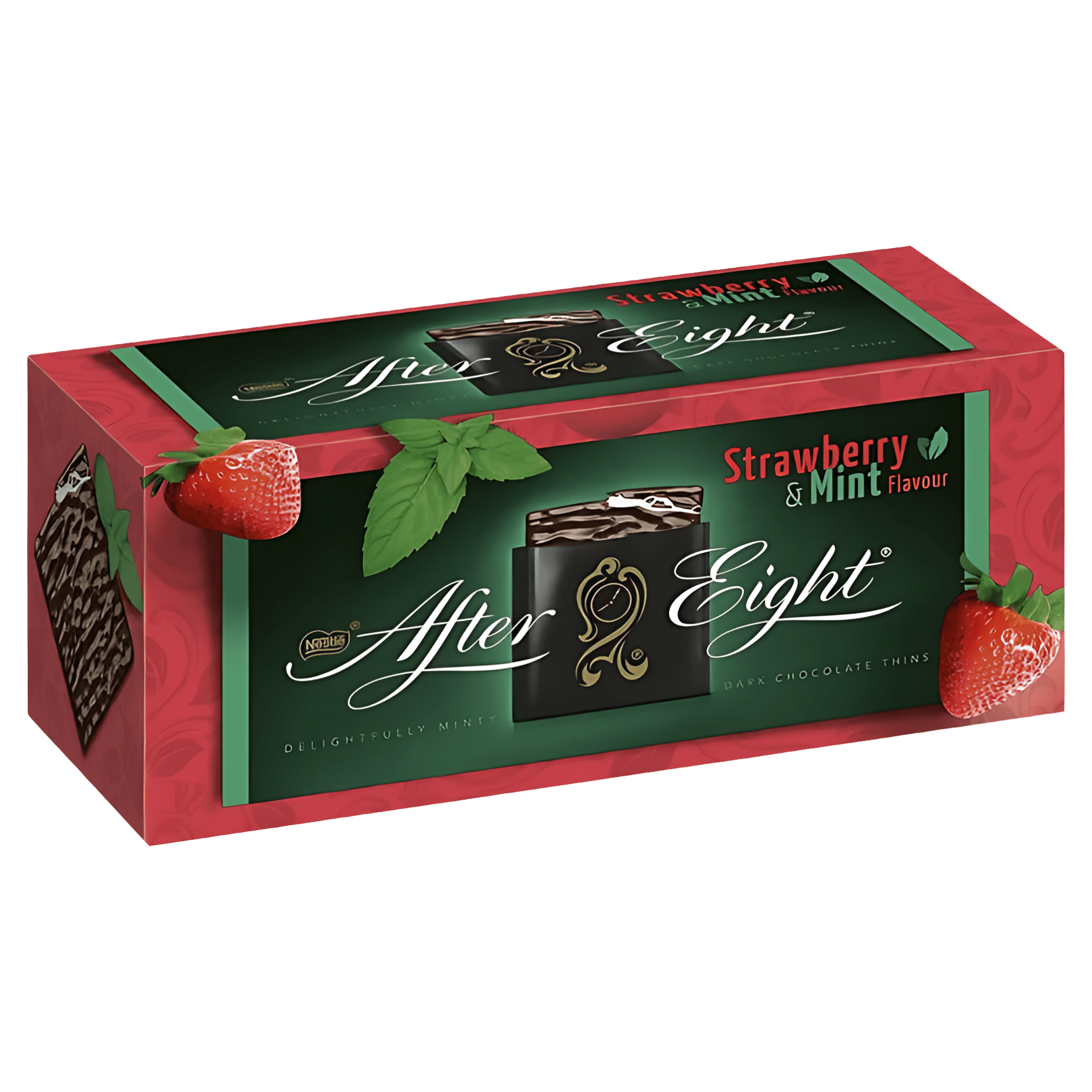 Ciocolata neagra After Eight, cu menta si aroma de capsuni, 200 g