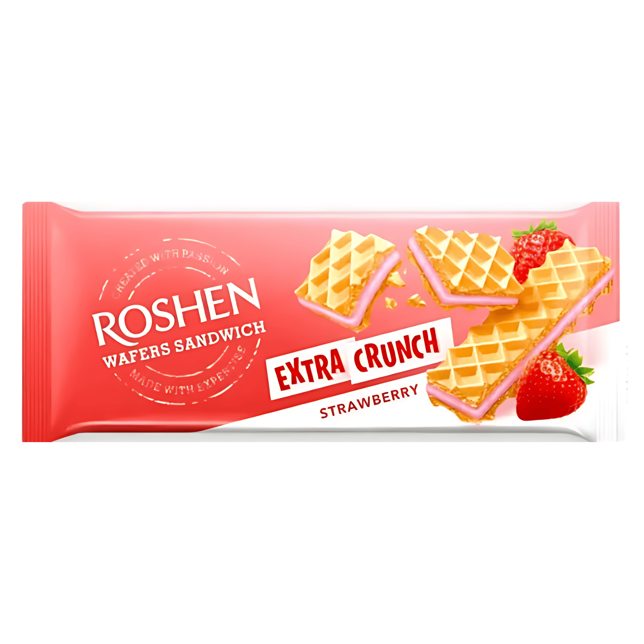 Napolitana cu crema cu aroma de capsuni Roshen Extra Crunch, 142 g