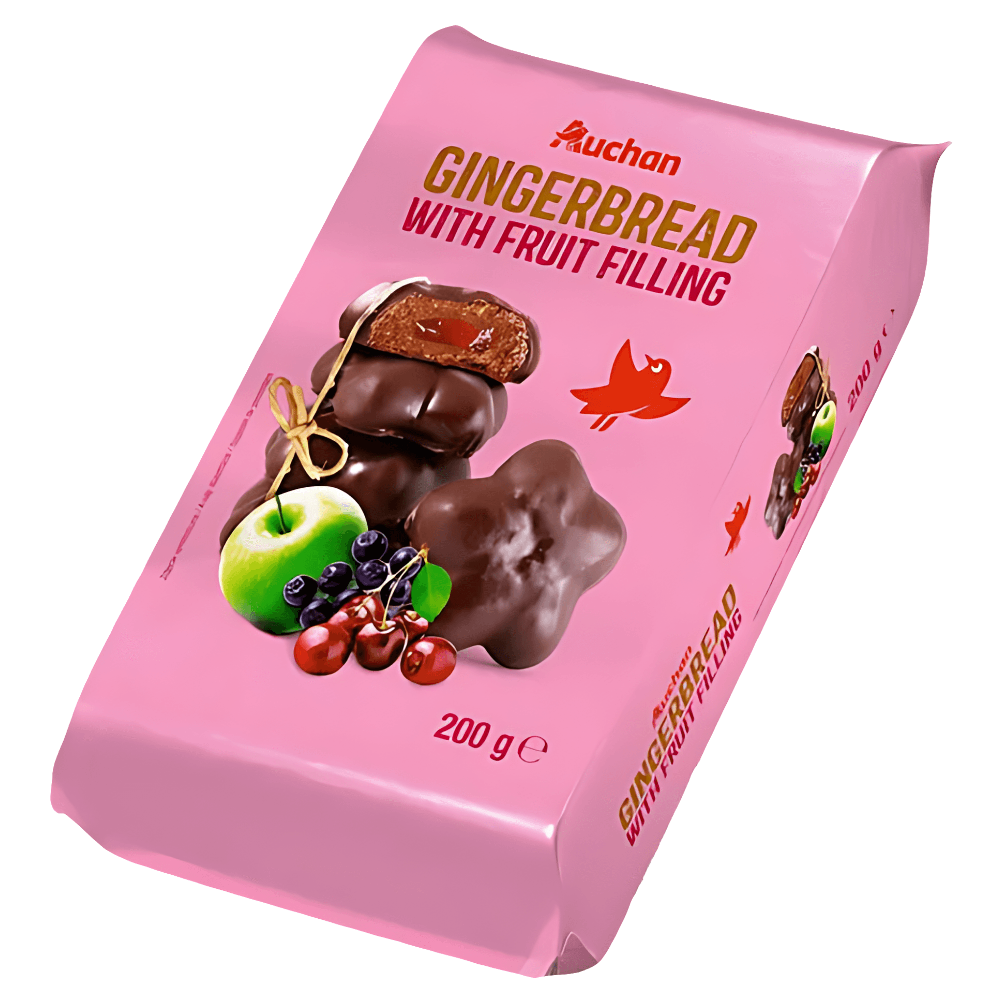 Turta dulce Auchan invelita in ciocolata cu umplutura de fructe 200 g