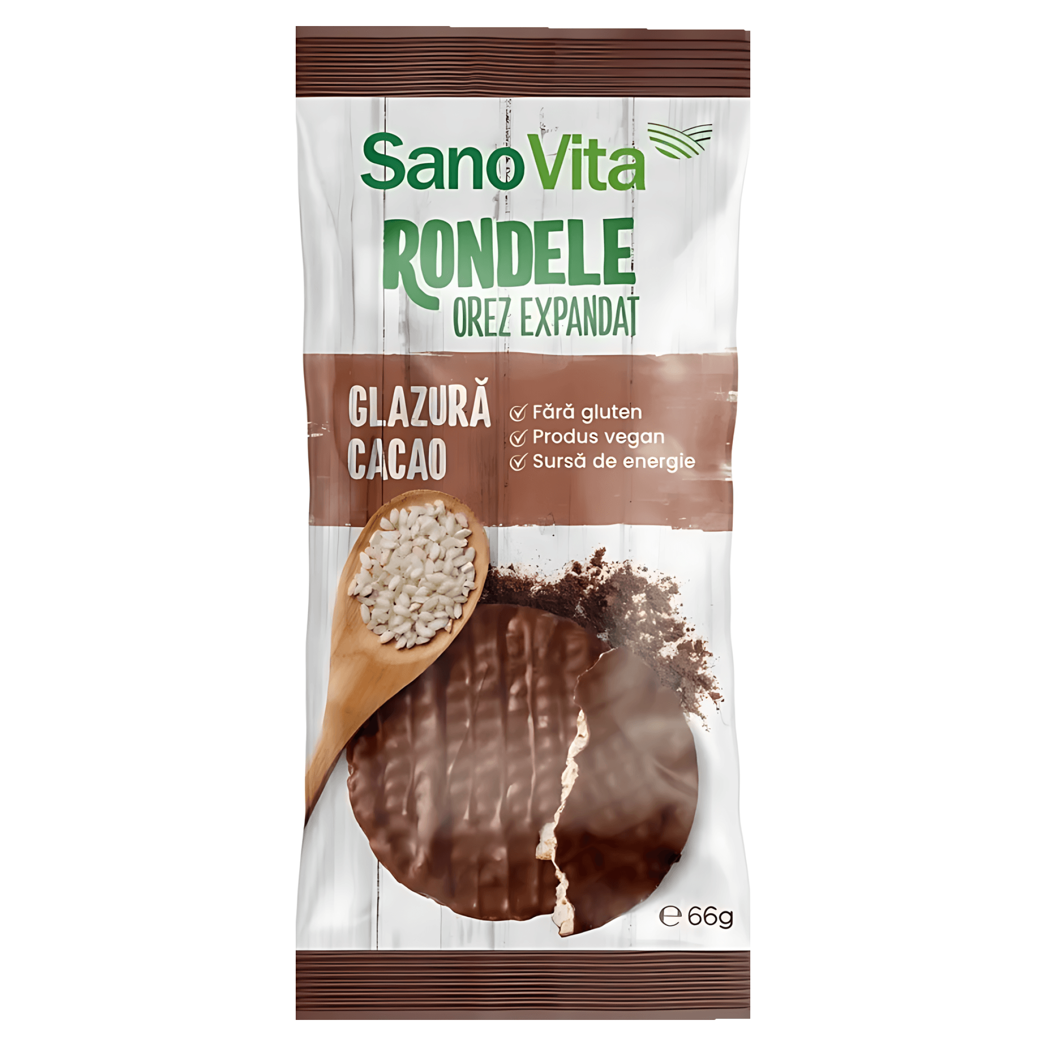 Rondele de orez cu glazura de cacao Sano Vita, 66 g
