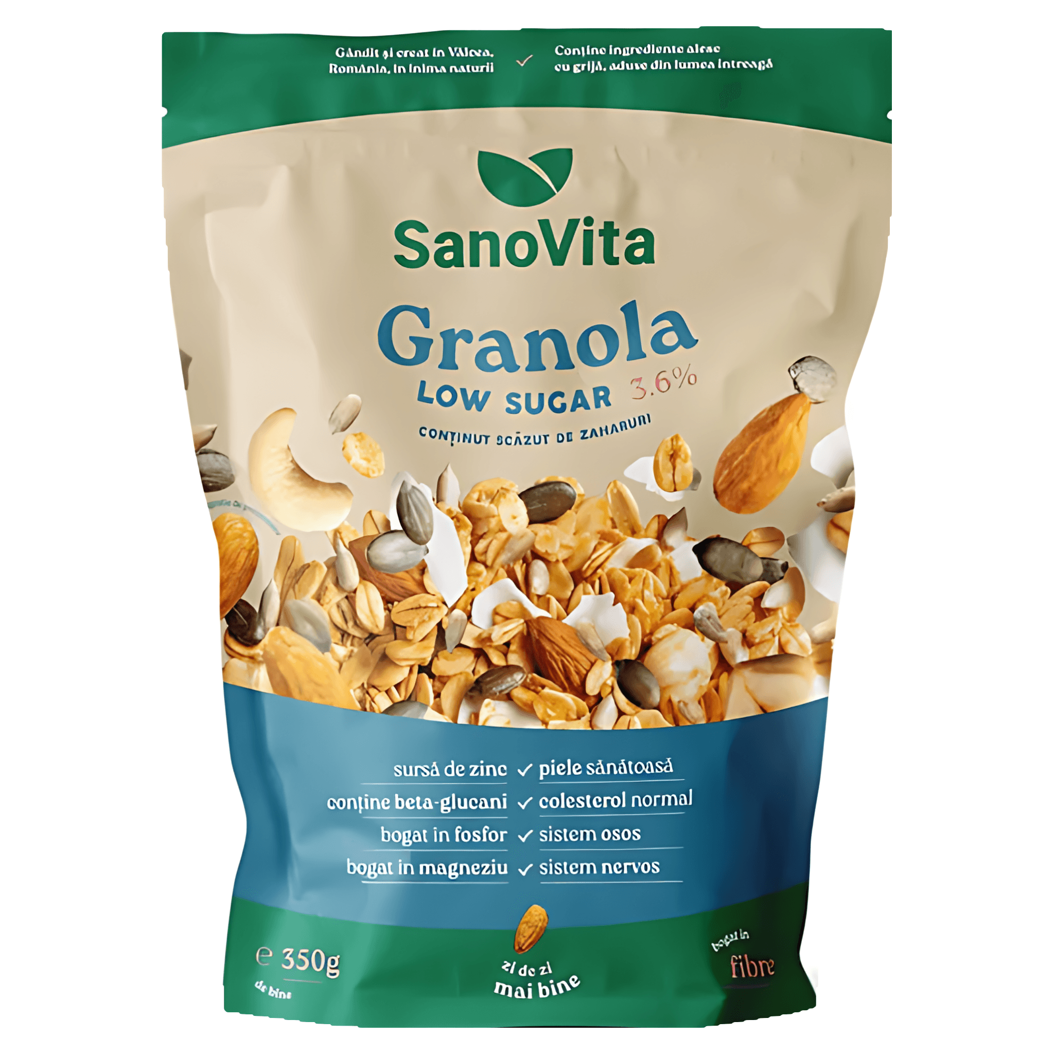 Granola cu continut scazut de zahar SanoVita Low Sugar, 350 g