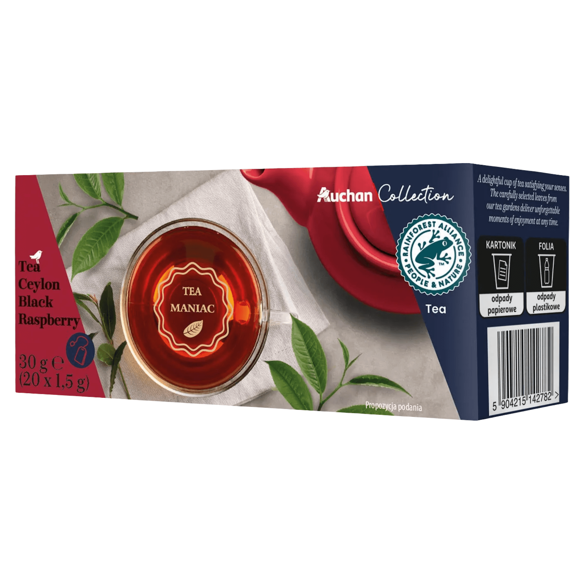 Ceai negru cu zmeura Auchan, 20 x 1.5g
