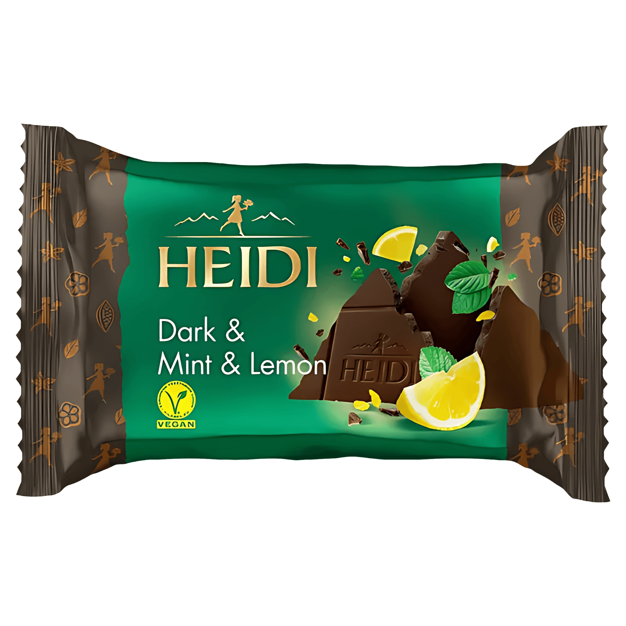 Ciocolata neagra cu bucati de menta si lamaie Heidi, 27 g