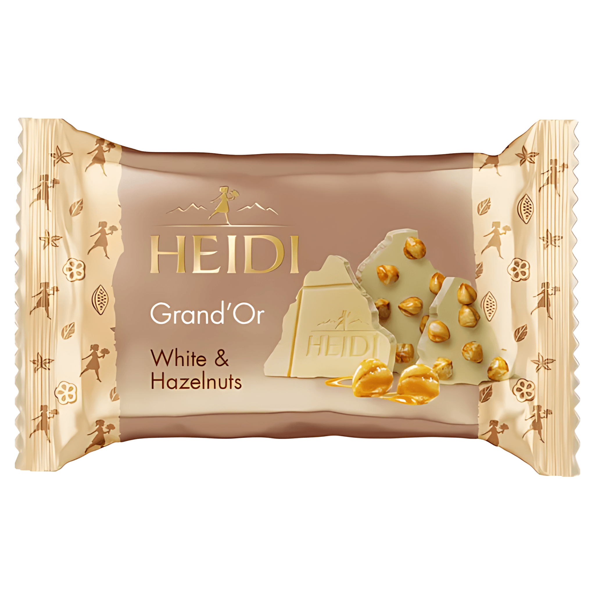 Ciocolata alba cu alune de padure caramelizate si fulgi de porumb Heidi Grand'Or, 27 g