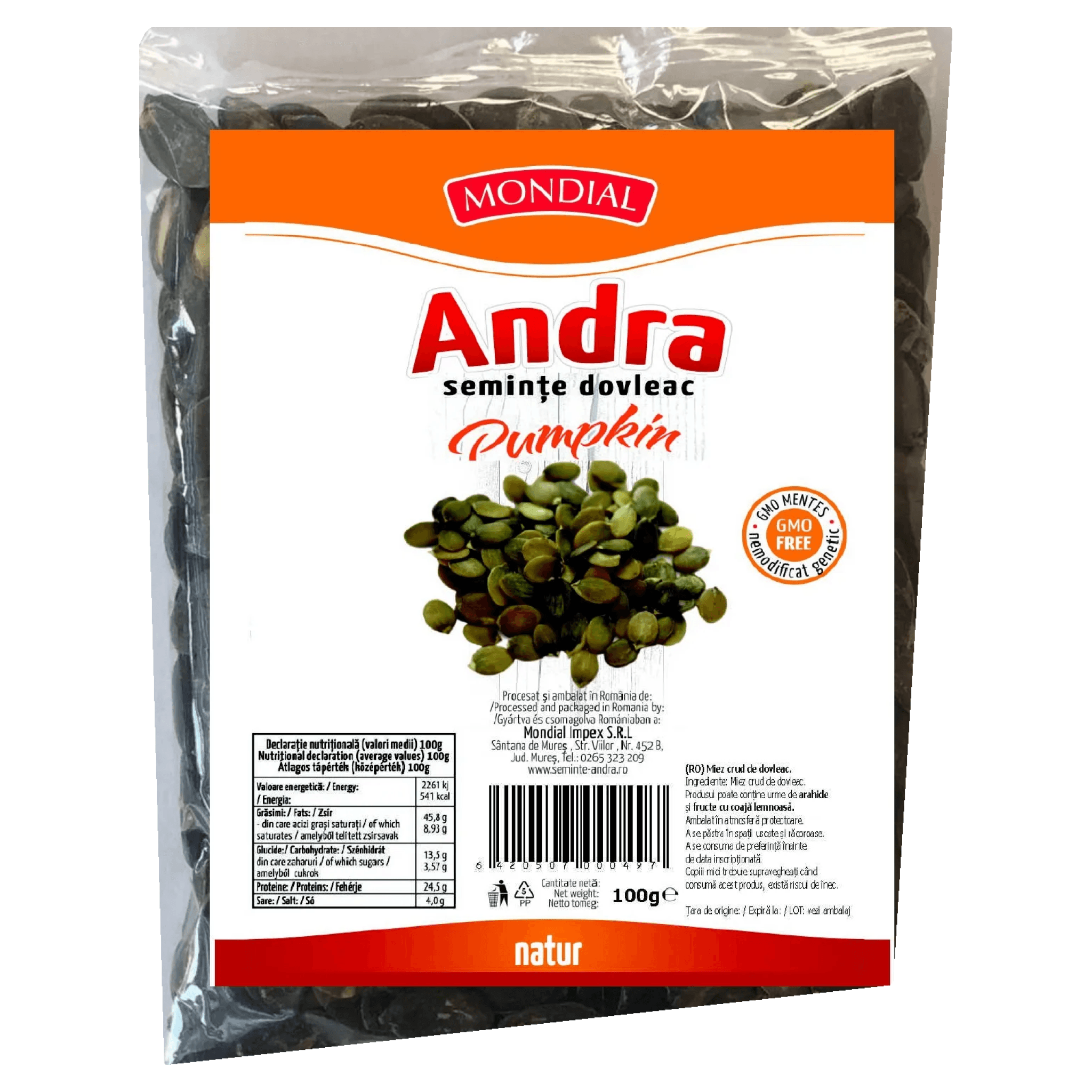 Miez crud de dovleac Andra, 100 g