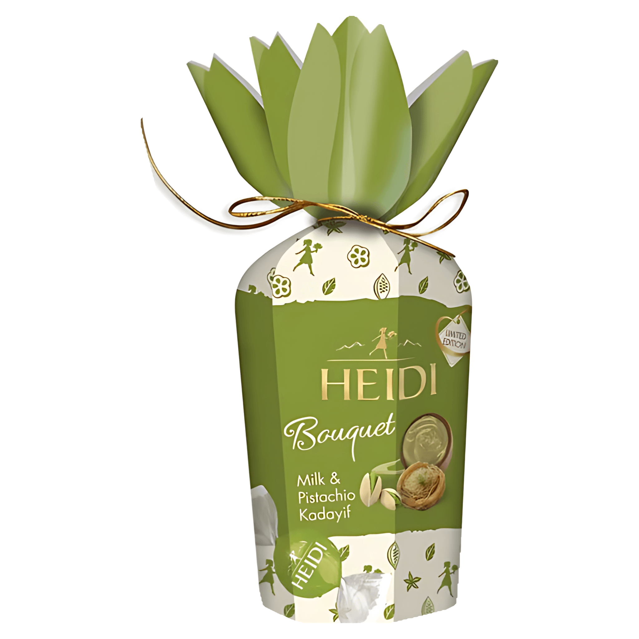 Praline de ciocolata cu lapte si umplutura de fistic si cataif Heidi, 120 g