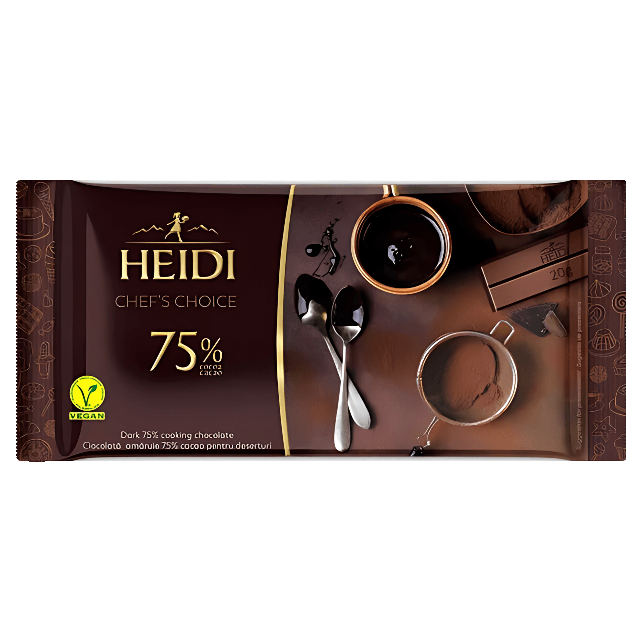 Ciocolata amaruie pentru prajituri Heidi Chef's Choice, 75% cacao, 200 g