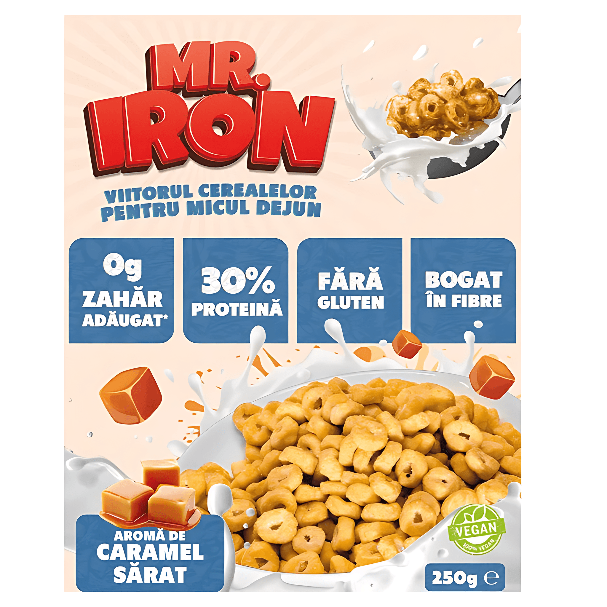 Cereale proteice cu aroma de caramel Mr. Iron, 250 g