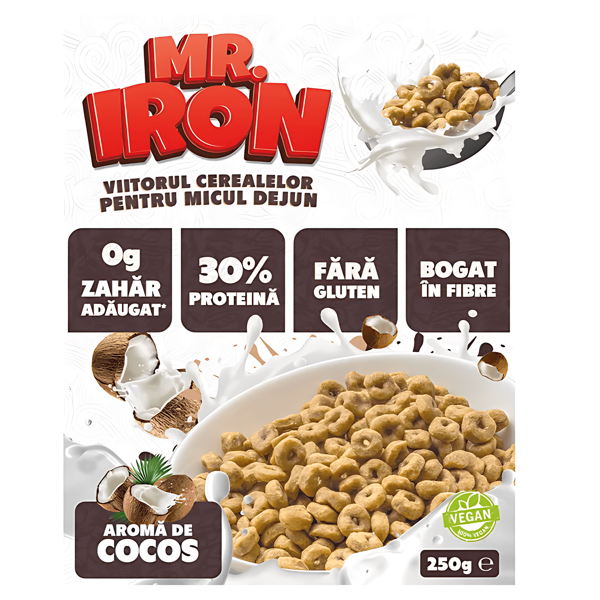 Cereale proteice cu aroma de cocos Mr. Iron, 250 g