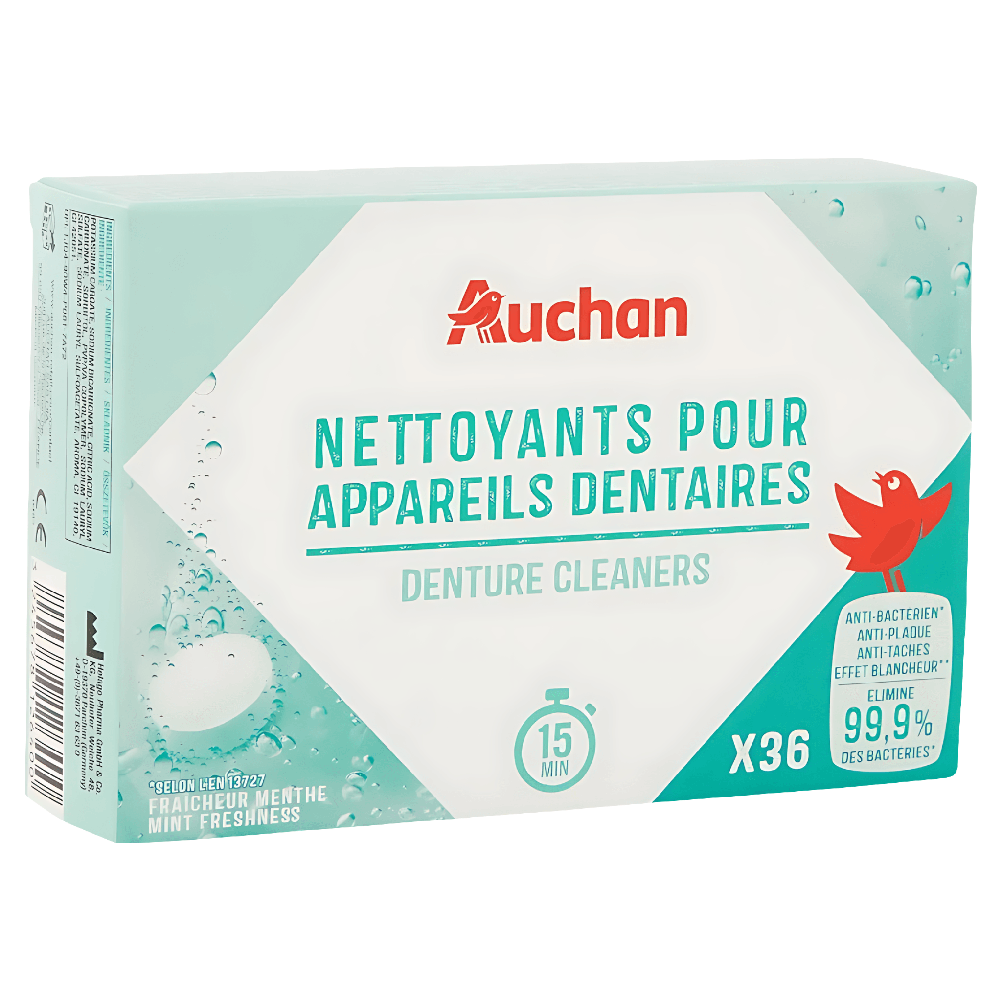 Tablete pentru curatarea aparatelor dentare Auchan, 30 bucati