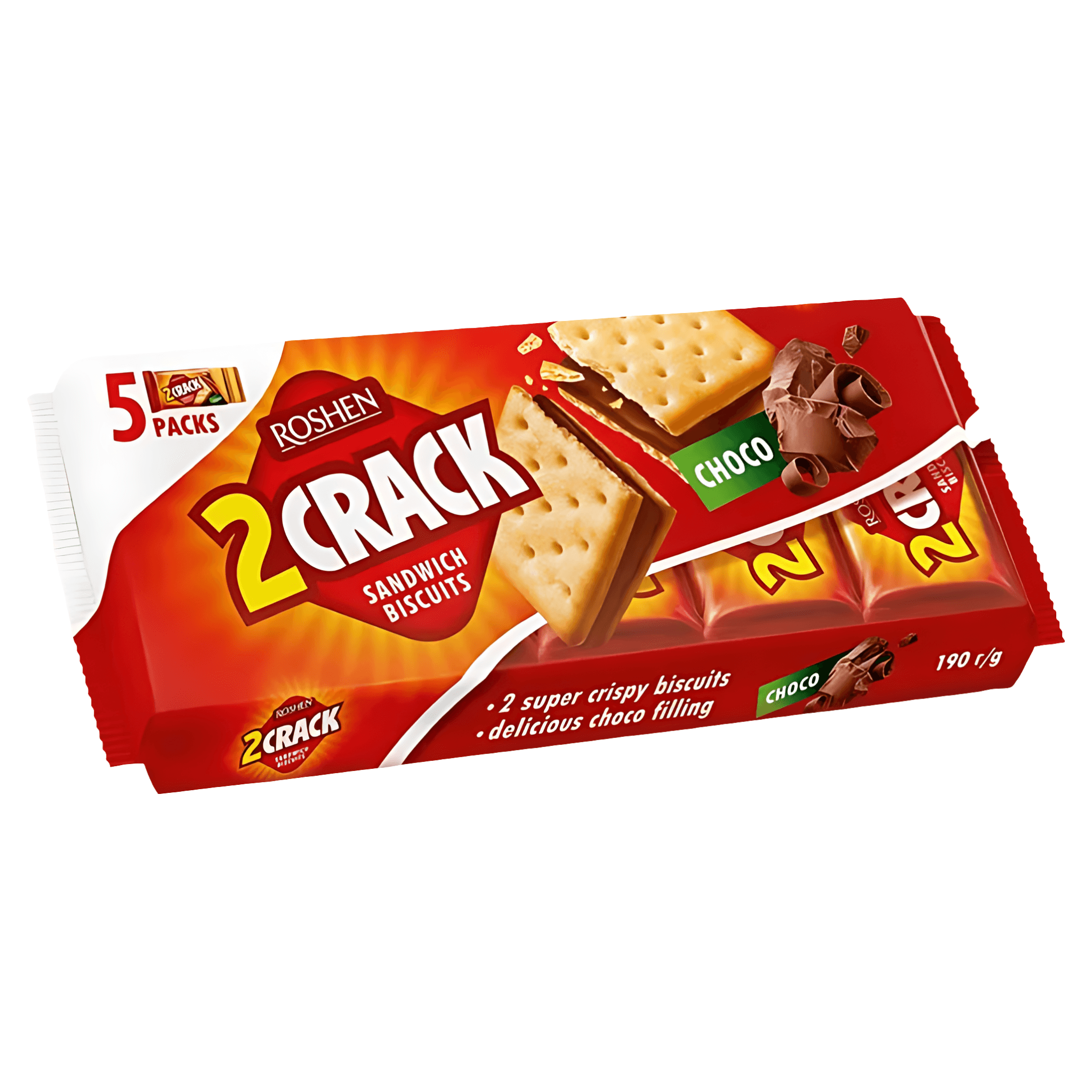 Biscuiti sandwich cu crema de cacao Roshen 2 Crack, 190 g
