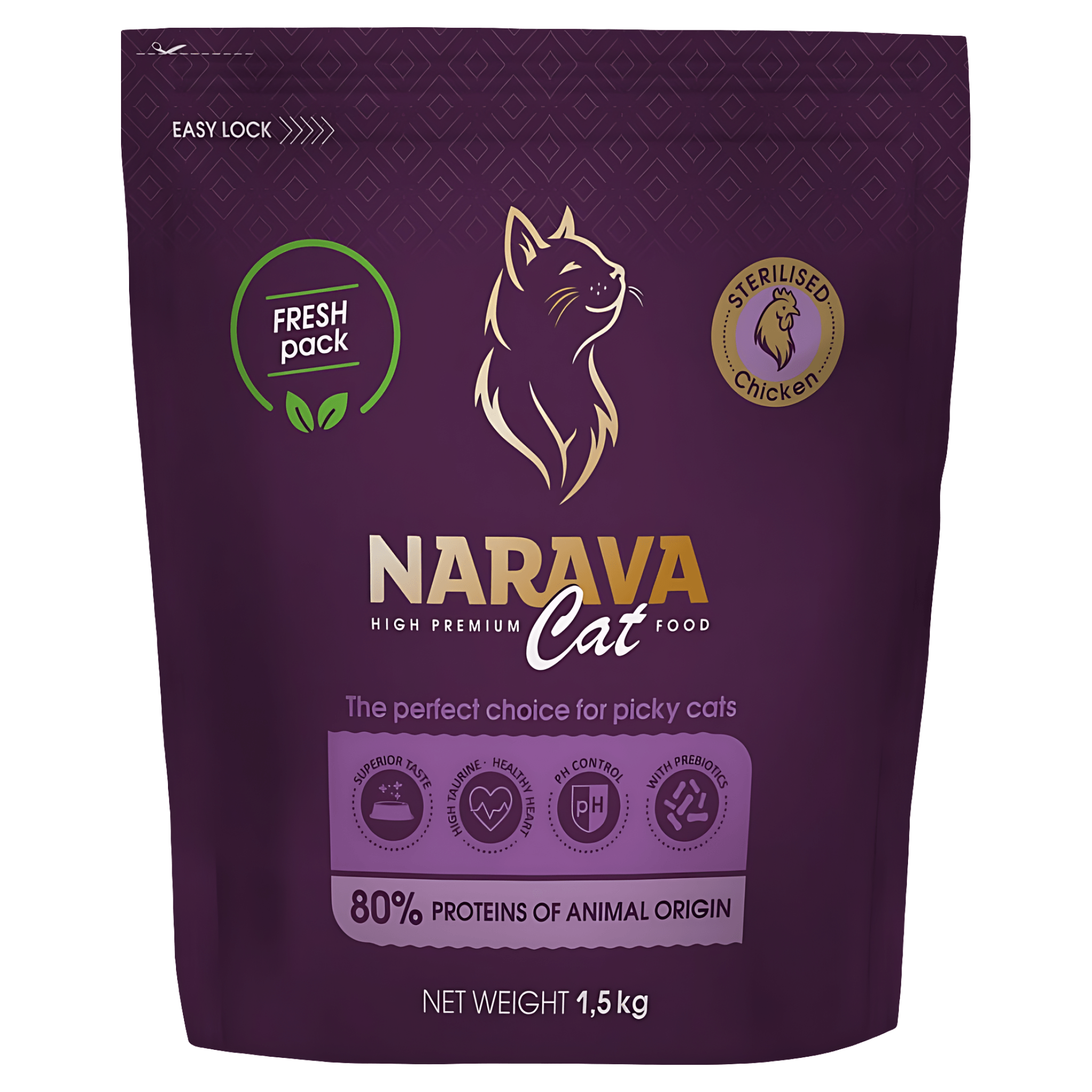 Hrana uscata pentru pisici sterilizate Narava, pui, 1.5 kg