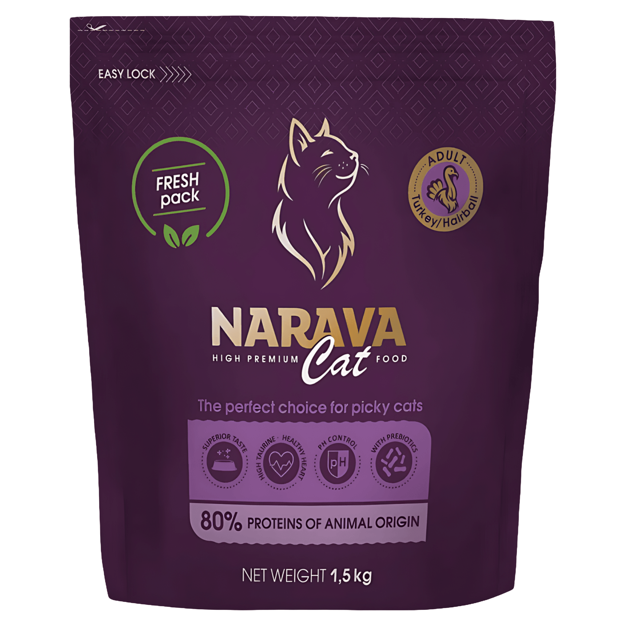 Hrana uscata pentru pisici adulte Narava, curcan, 1.5 kg