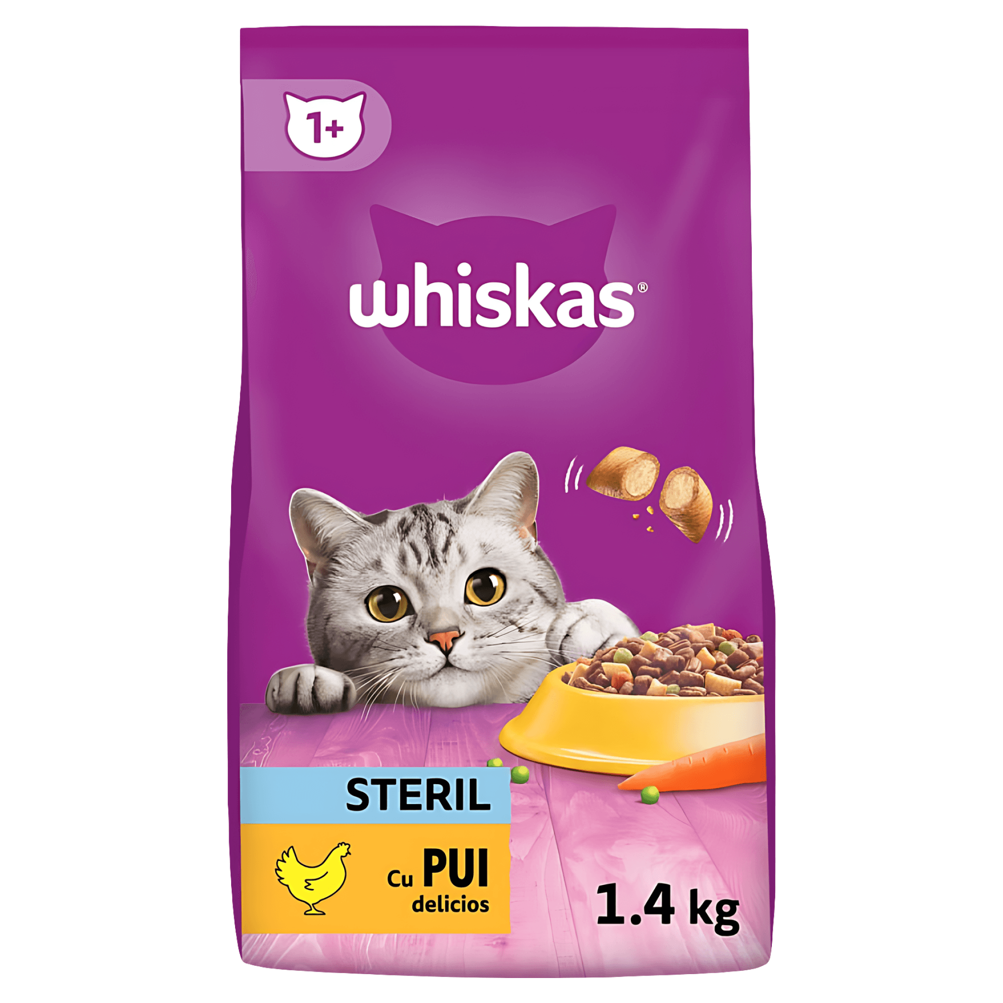 Hrana uscata pentru pisici adulte sterilizate Whiskas Steril, pui, 1.4 kg