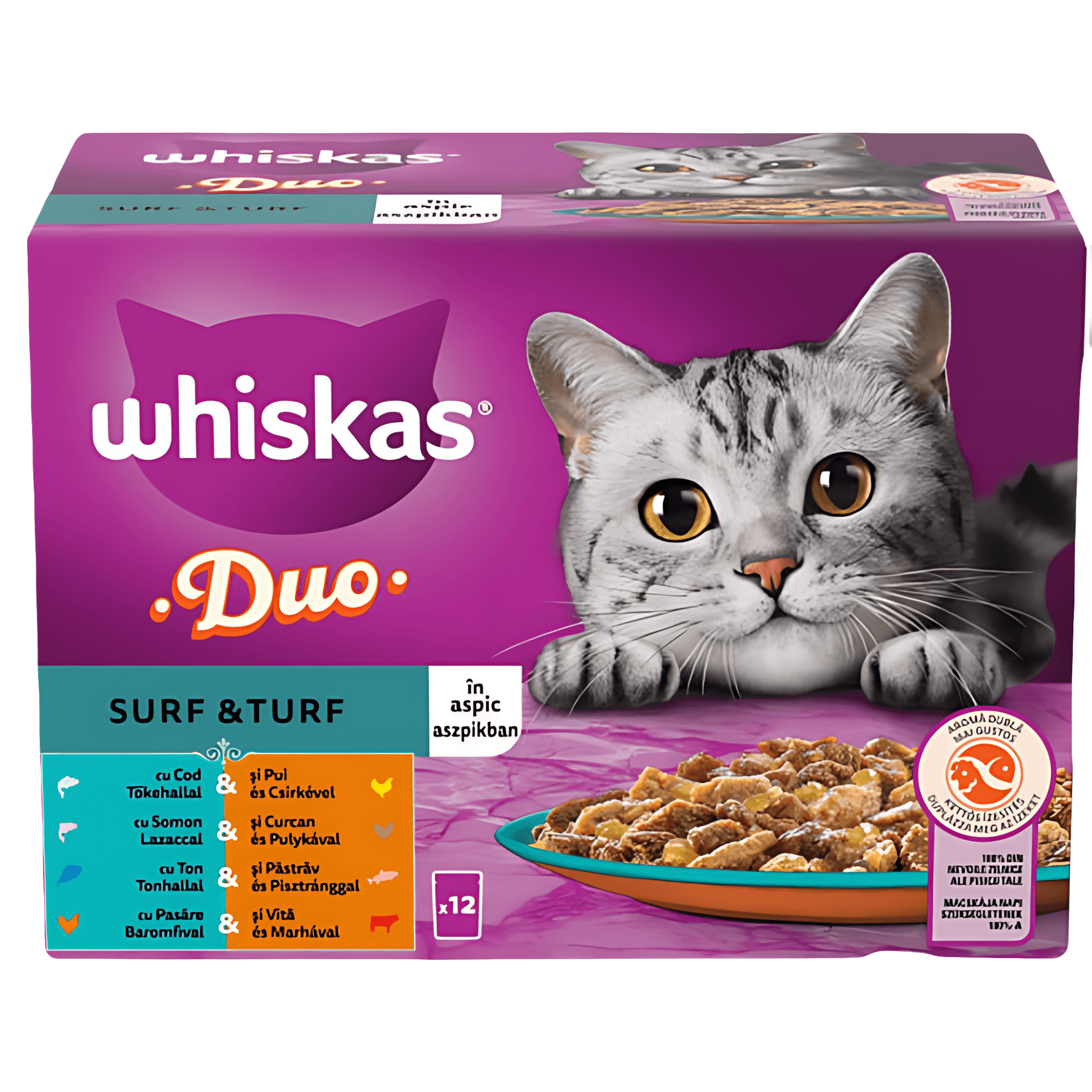 Hrana umeda pentru pisici Whiskas Duo Surf & Turf, 12 x 85 g