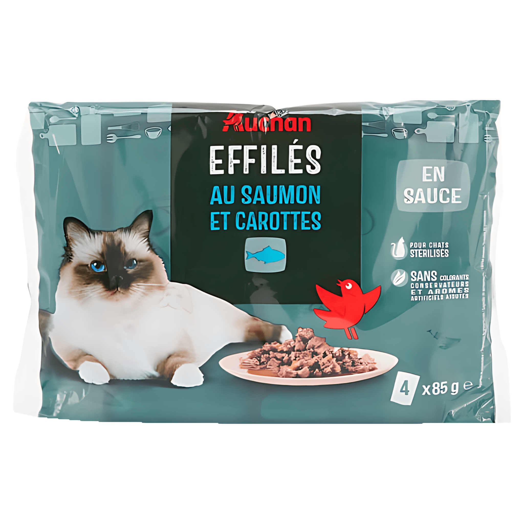 Hrana umeda pentru pisici adulte Auchan, somon si morcovi, 4 x 85 g